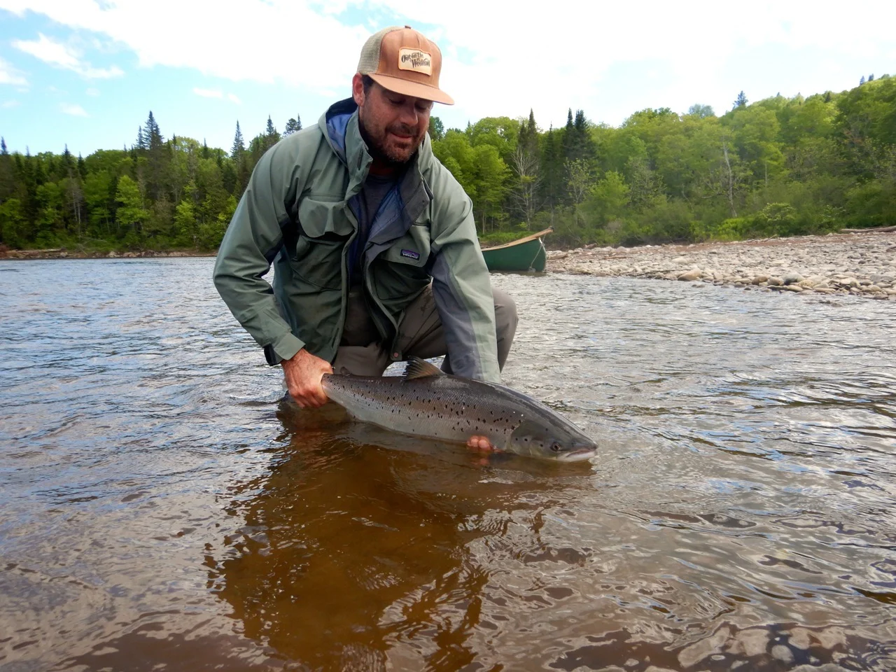 Hugh Smith came all the way from Australia, with water levels are slowly returning to normal, Hugh managed to land this nice one on the Grand Cascapedia. great job Hugh!