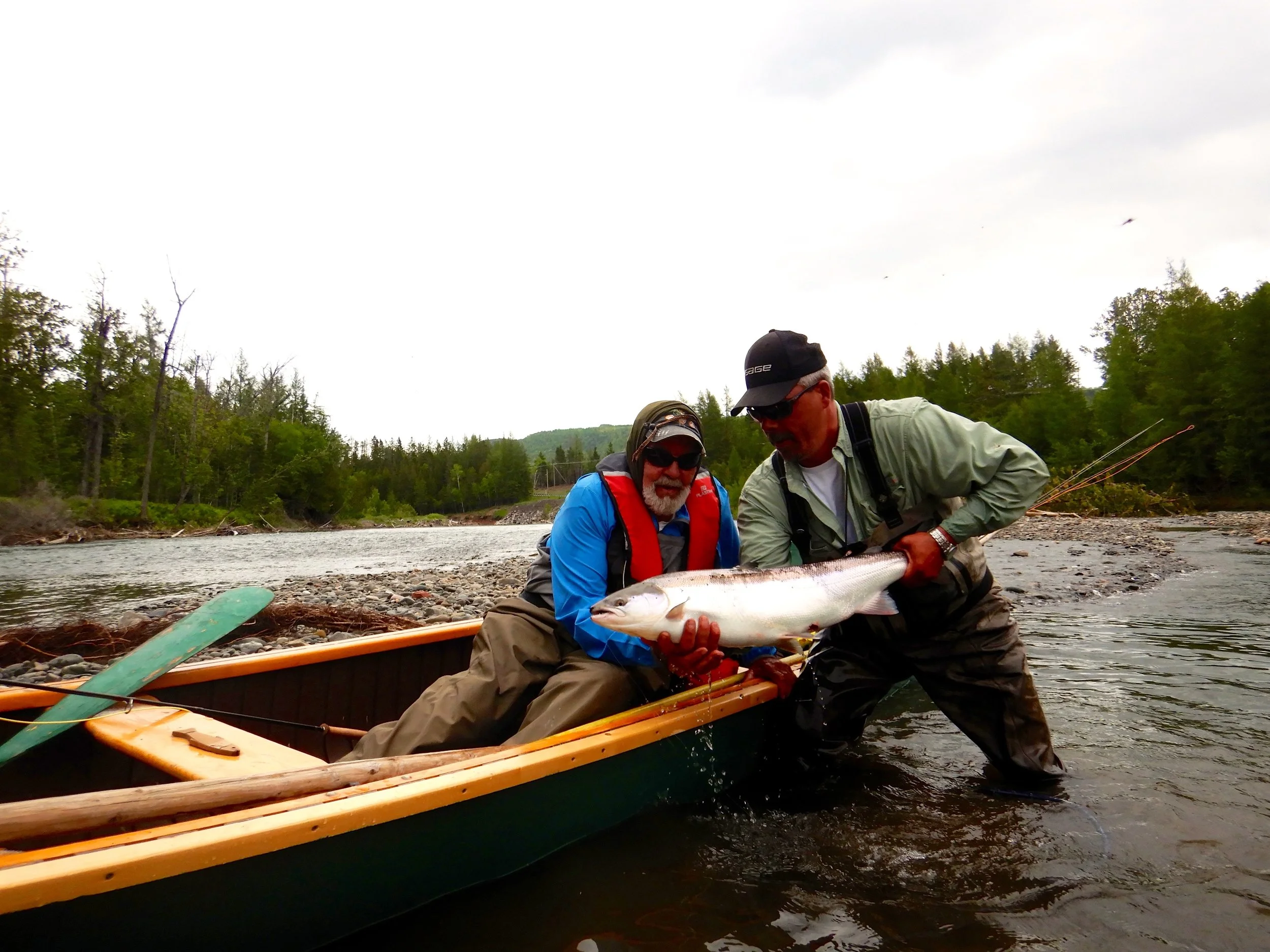 This was John Dugan’s first trip to Salmon Lodge. Here he is with our master guide Jean Marc Clermont on the Bonaventure. Well done John!