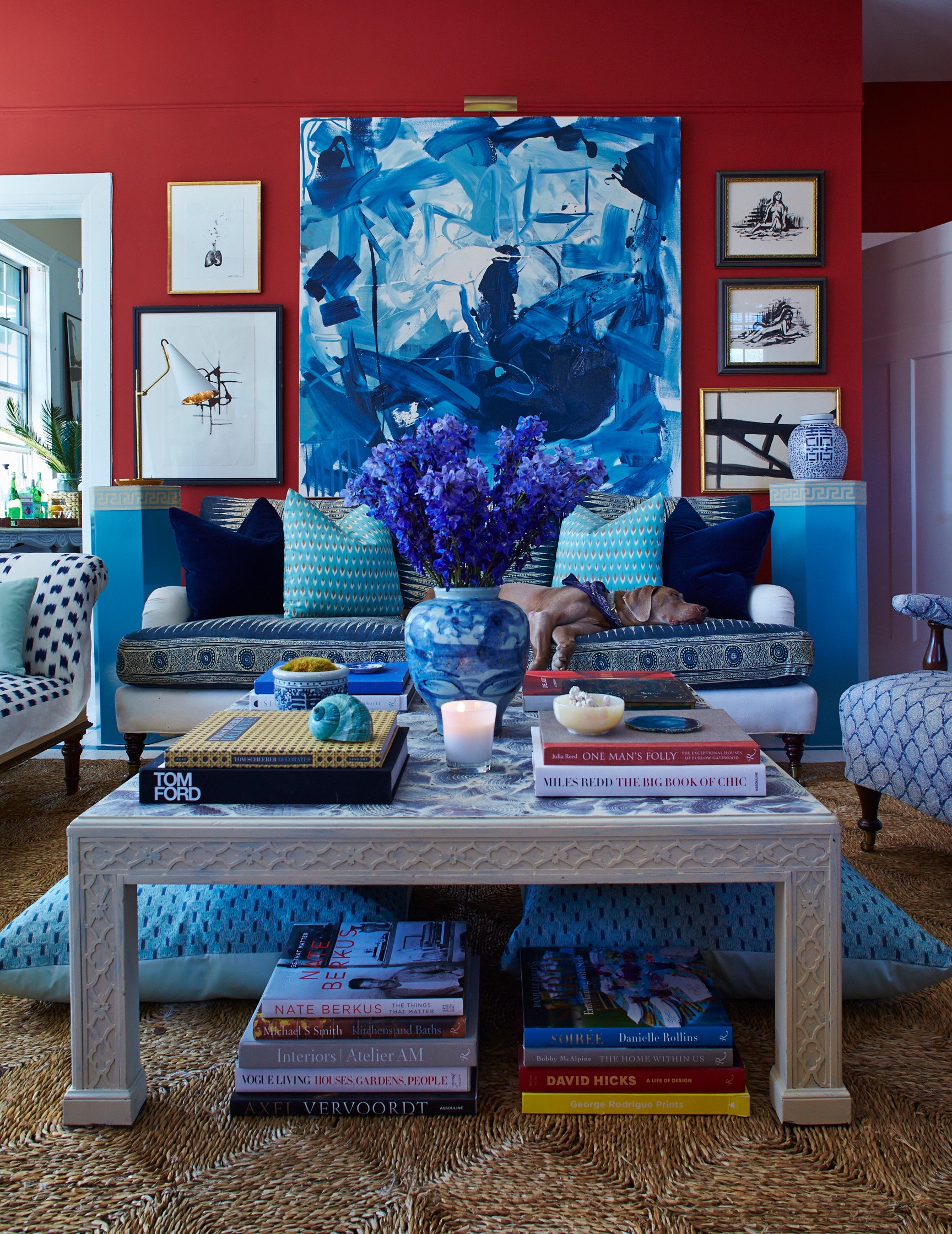 Living room in red & blue