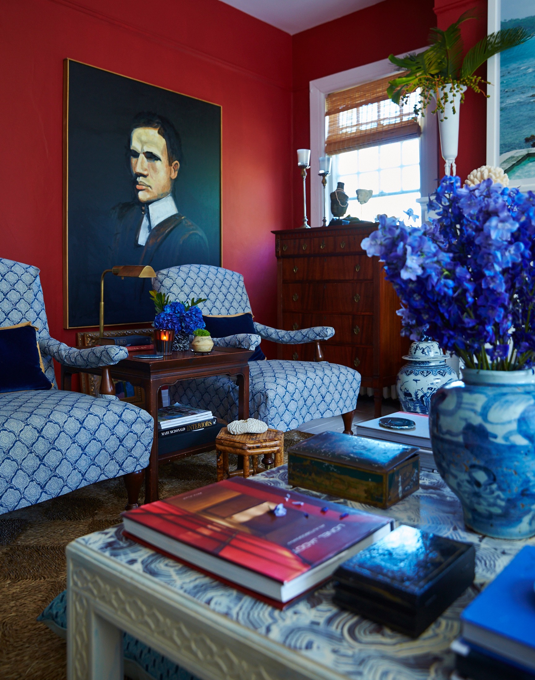 Living room in red & blue