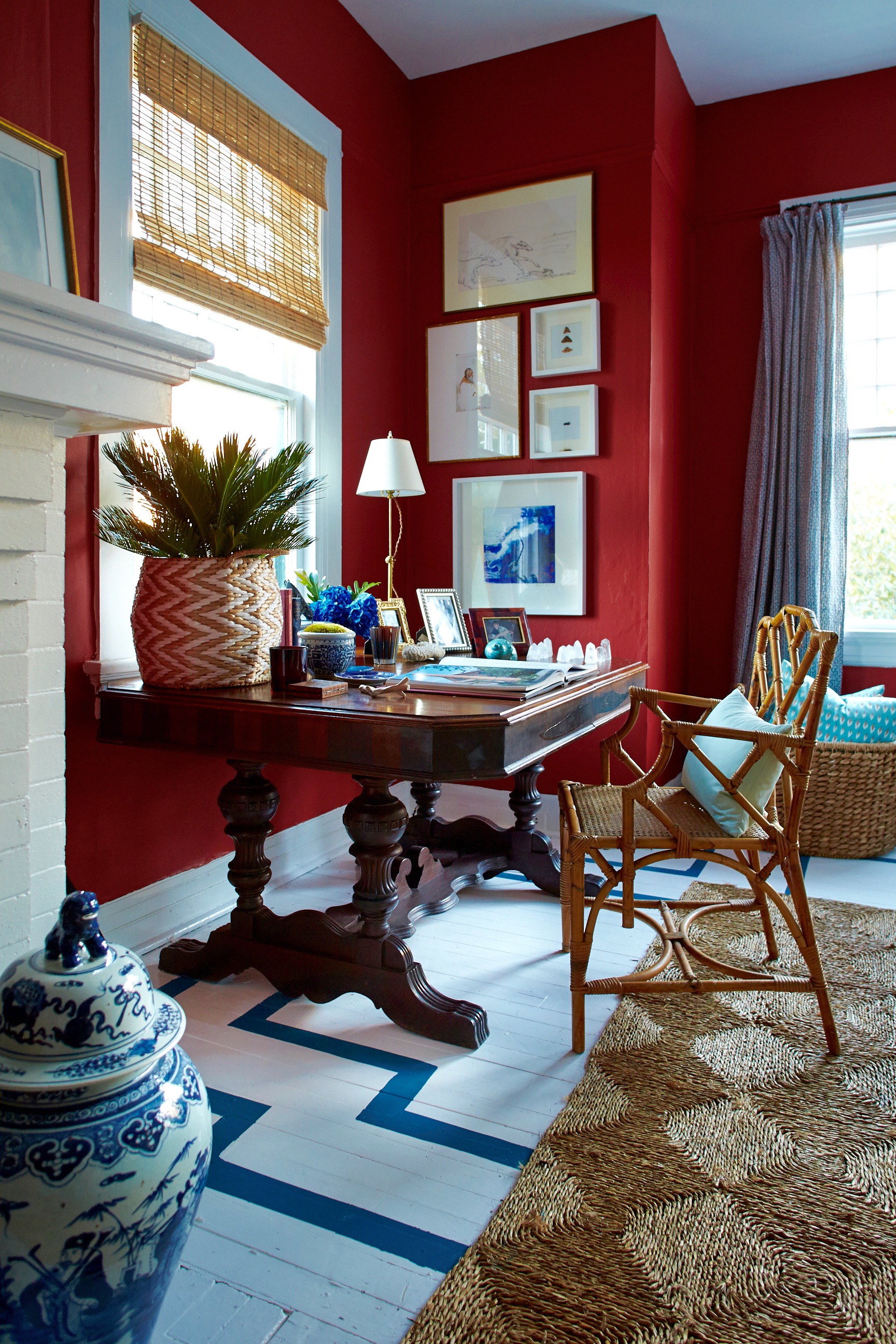 Living room in red & blue