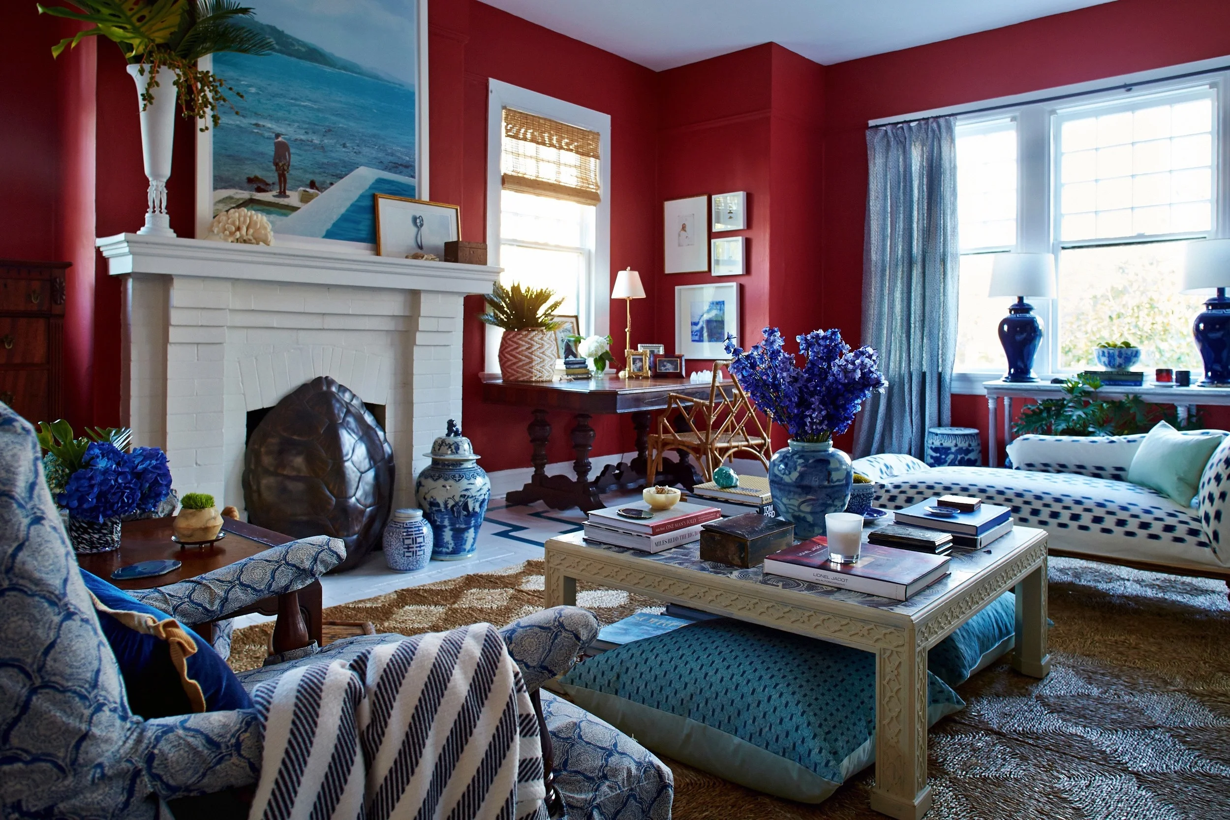Living room in red & blue