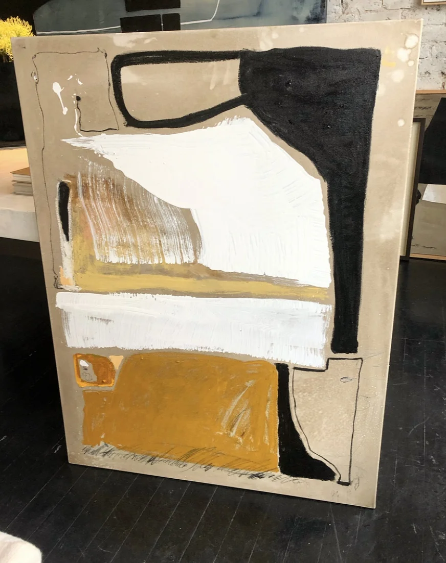 36" x 48" oil, acrylic and charcoal abstract on canvas.