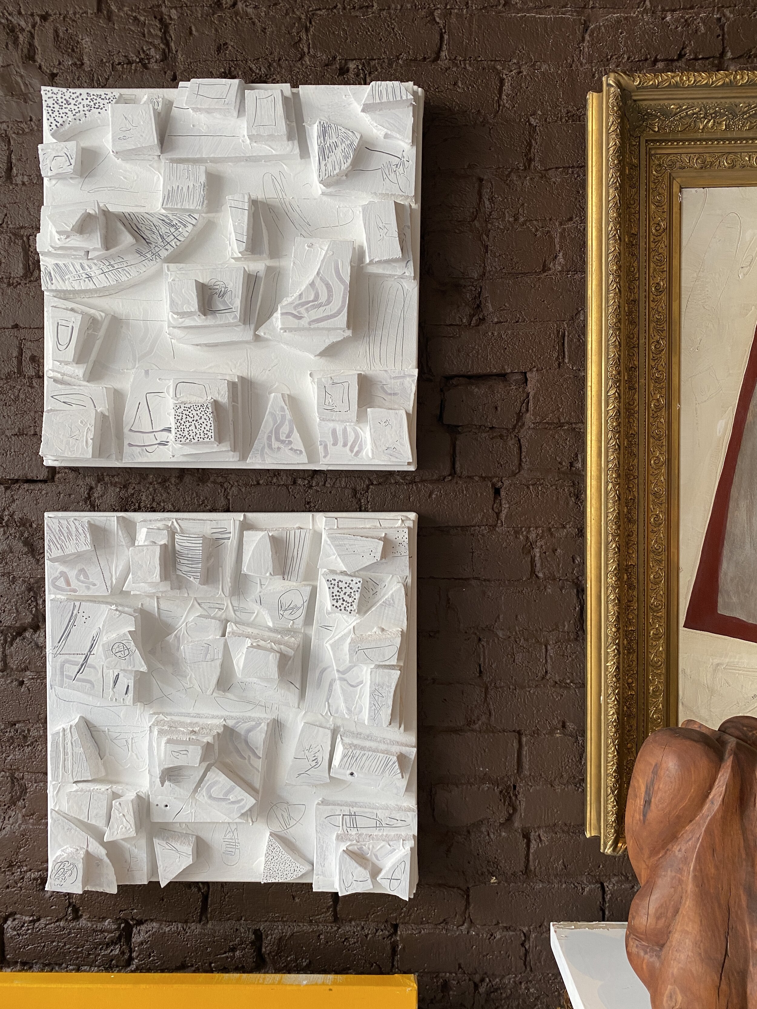 Pair of 24" x 24" abstract mixed media paintings on canvas - acrylics and foam.