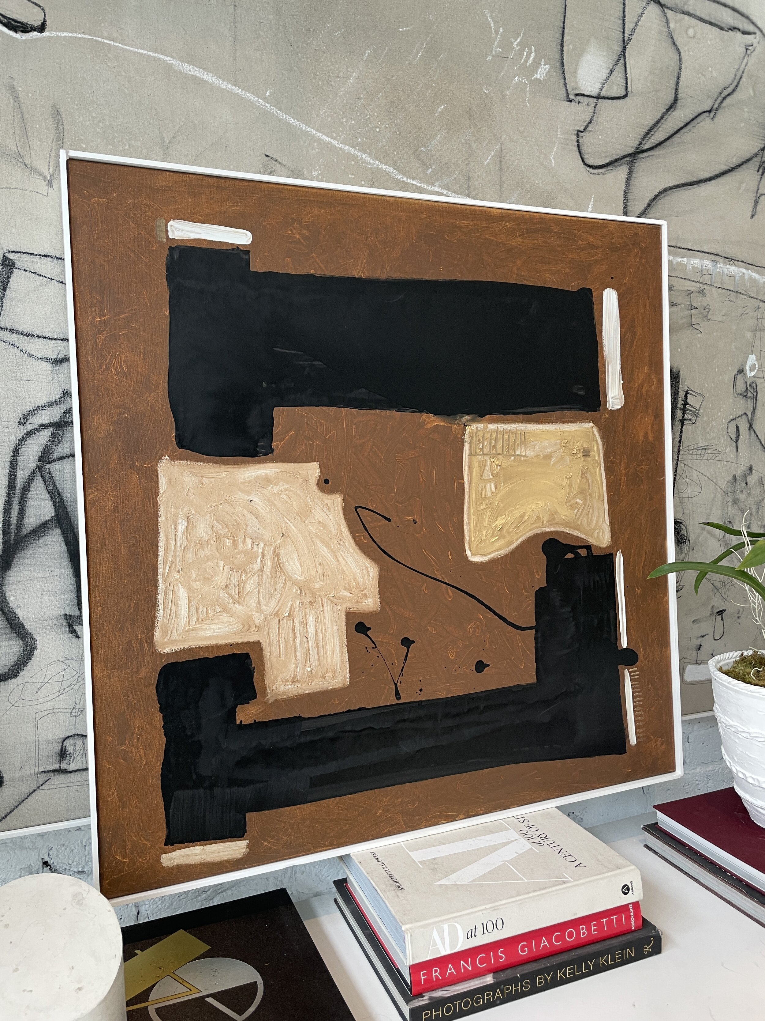 36.5" x 36.5" abstract oil painting on canvas with frame