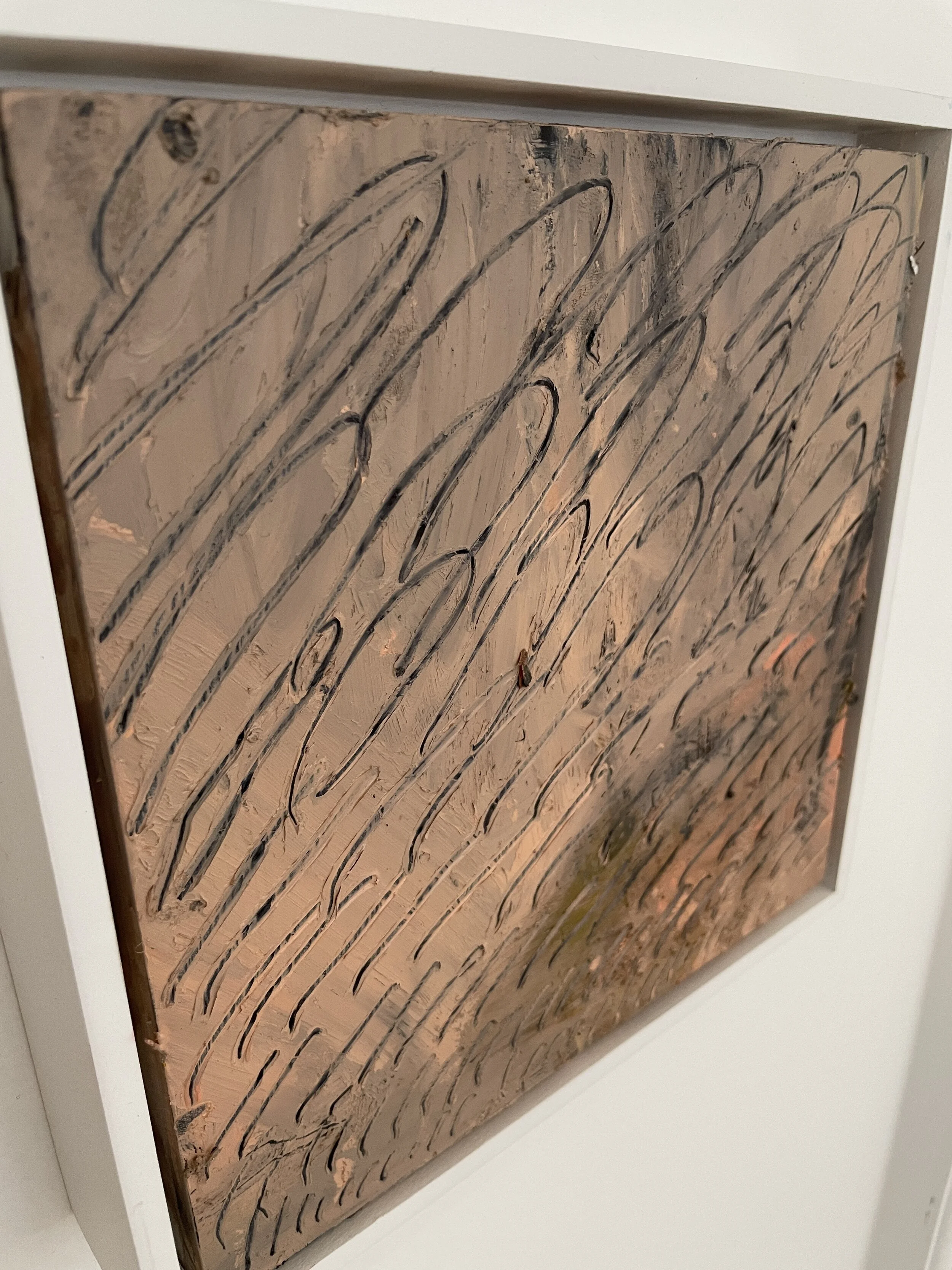 9" x 9" abstract oil and acrylic painting on panel with frame — William