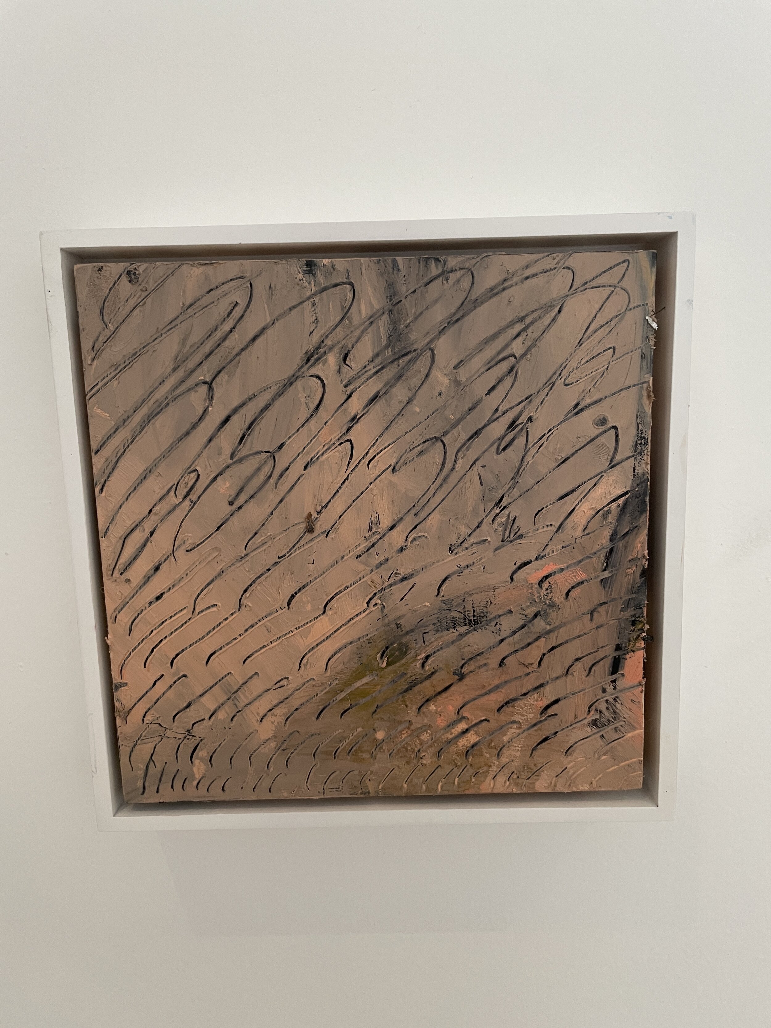 9" x 9" abstract oil and acrylic painting on panel with frame