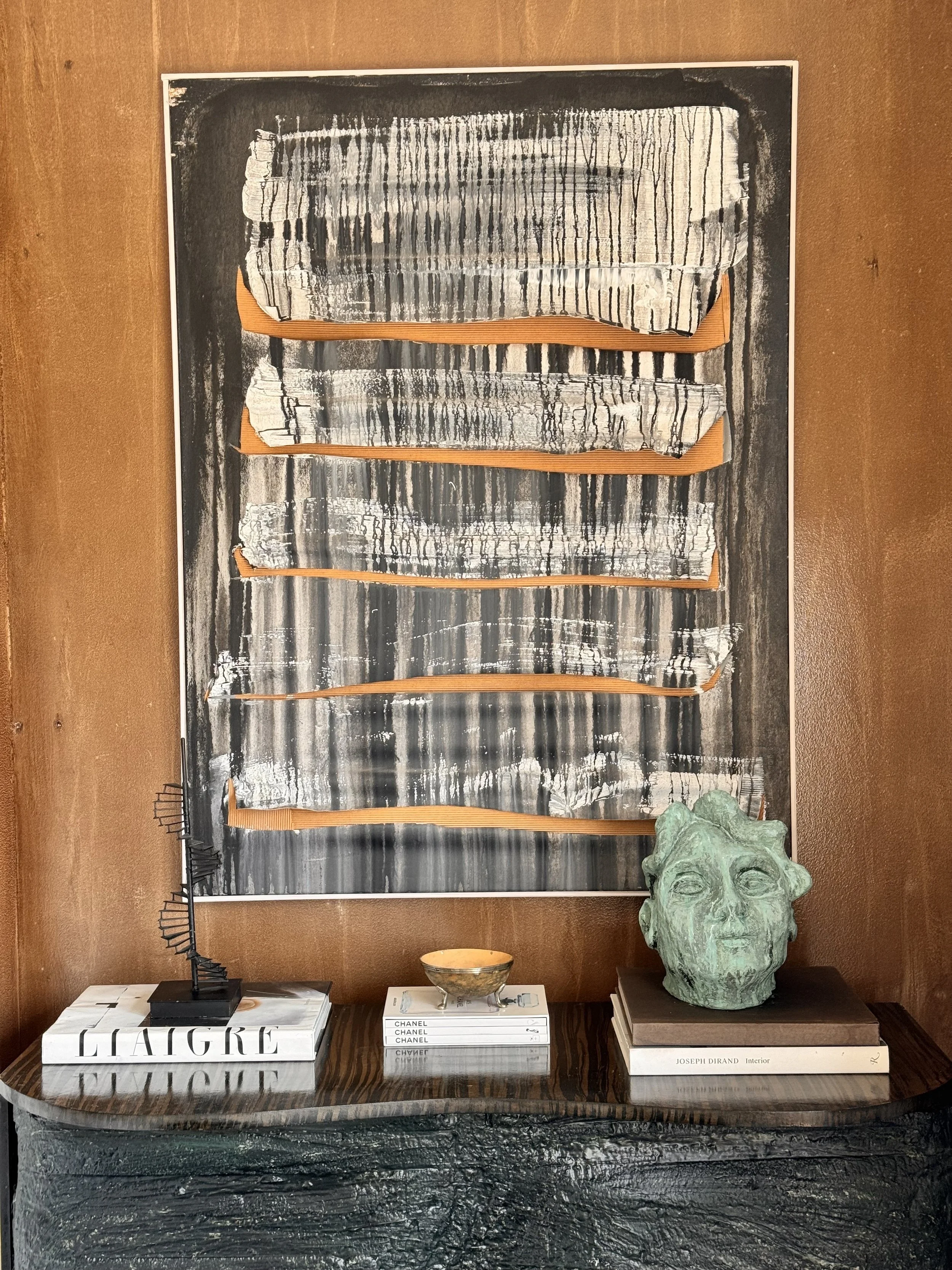 36" x 48" abstract mixed media collage on wood