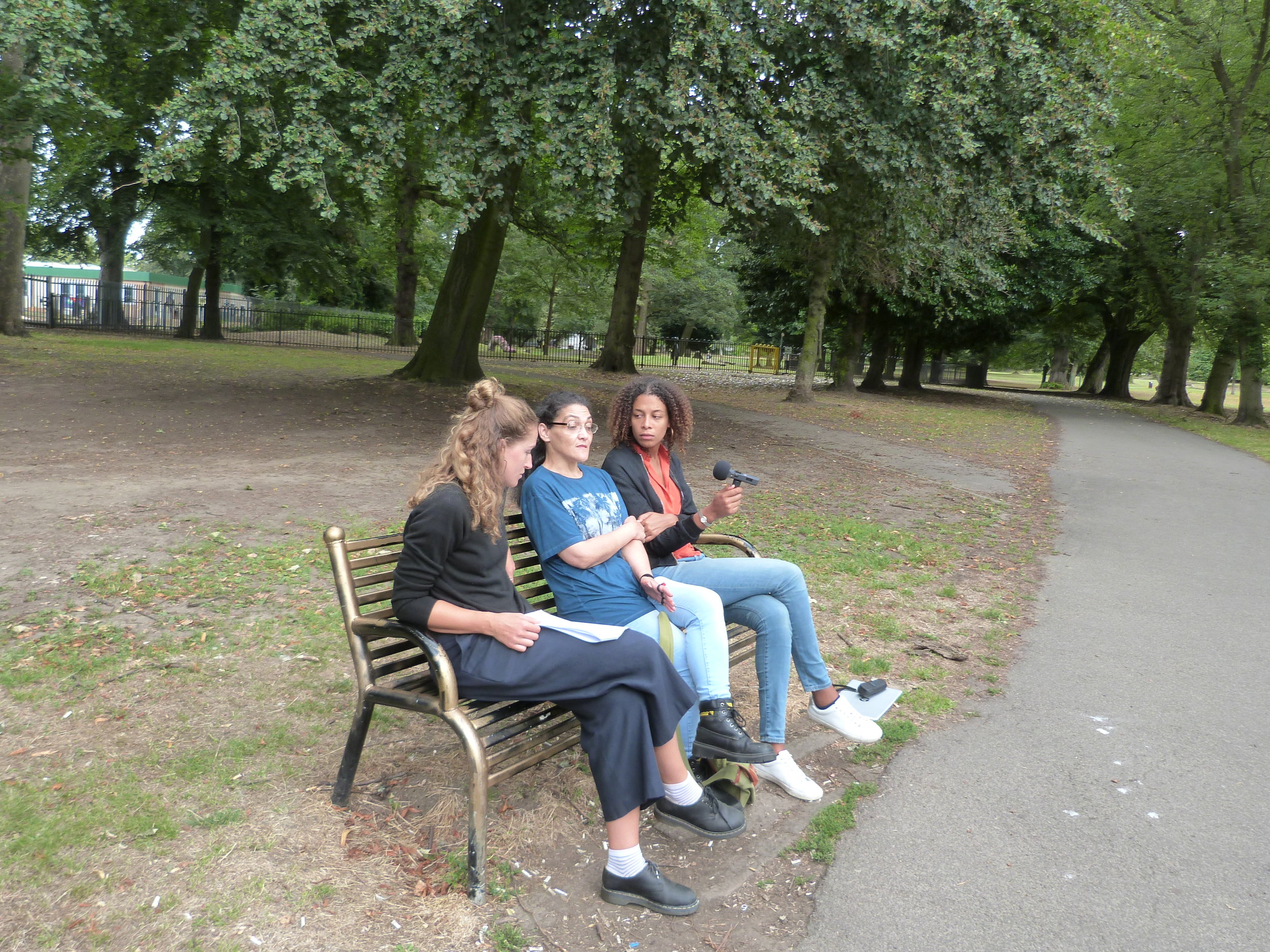 May, Cookie and Naima recording in a park