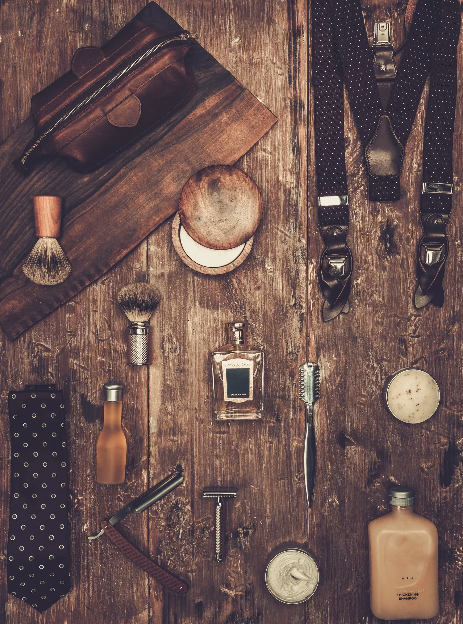 Shaving brushes, straight razors and grooming tools at American Shave barber shop in Sarasota
