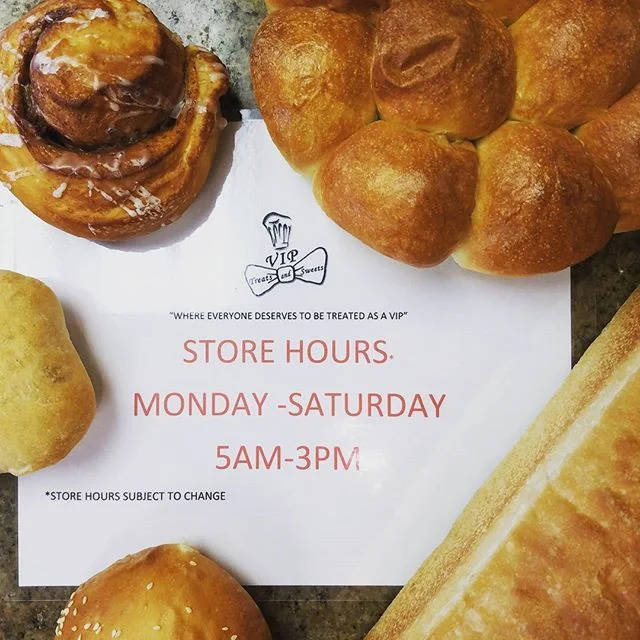 We are now open Monday through Saturday 5am to 3pm! We are located in the safeway shopping center between the UPS store and Pho Kitchen. Stop by and enjoy some of our delicious fresh baked goods! Only at VIP Treats and Sweets!! #baking #homebaking #b