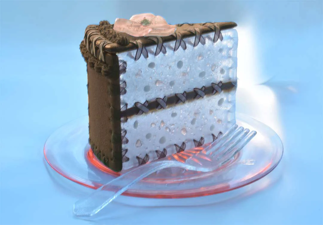 Chocolate Peach Cake Slice Sewn Glass 4x6x6 $2000