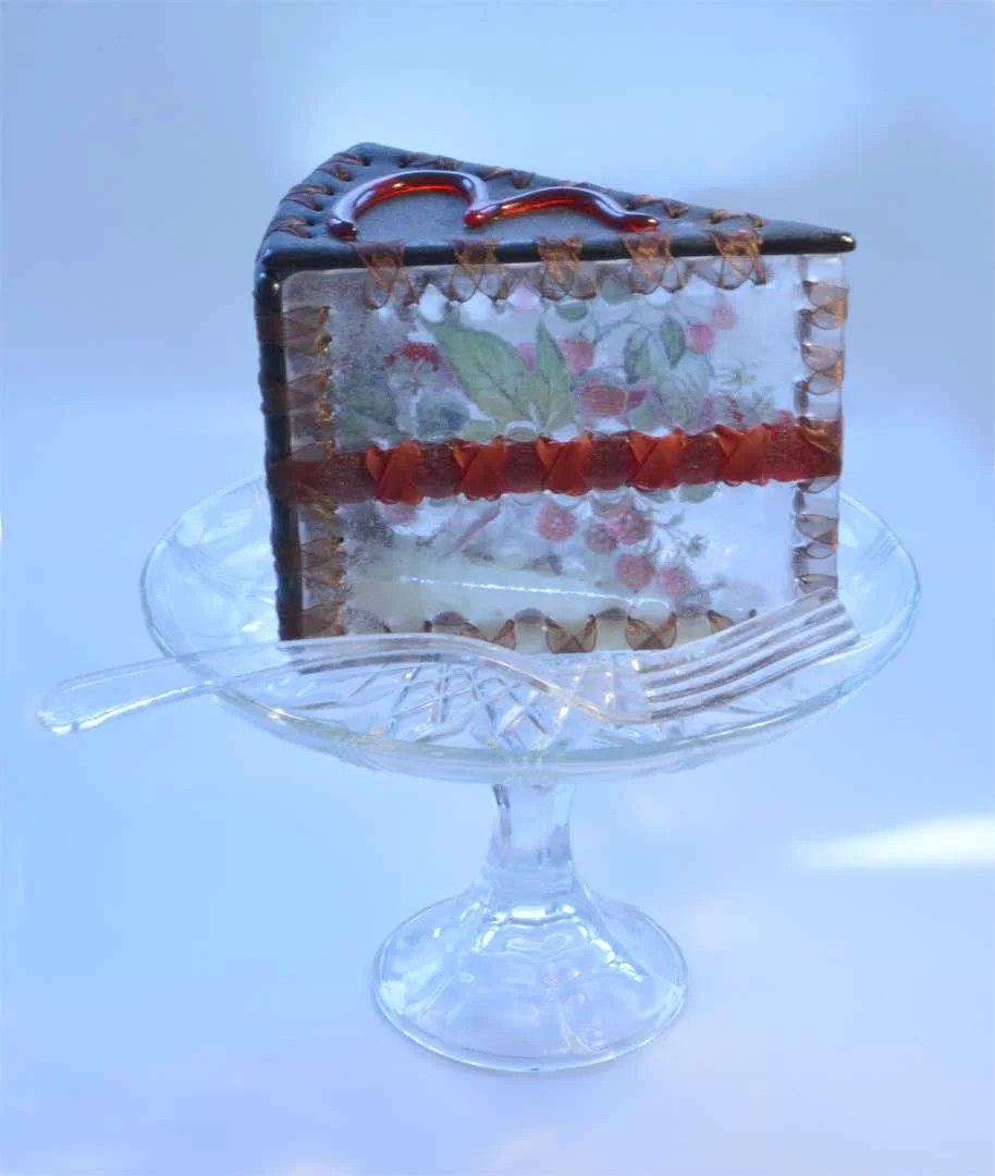 Raspberry Swirl Cake Slice Sewn Glass 8x6x6 $2,000