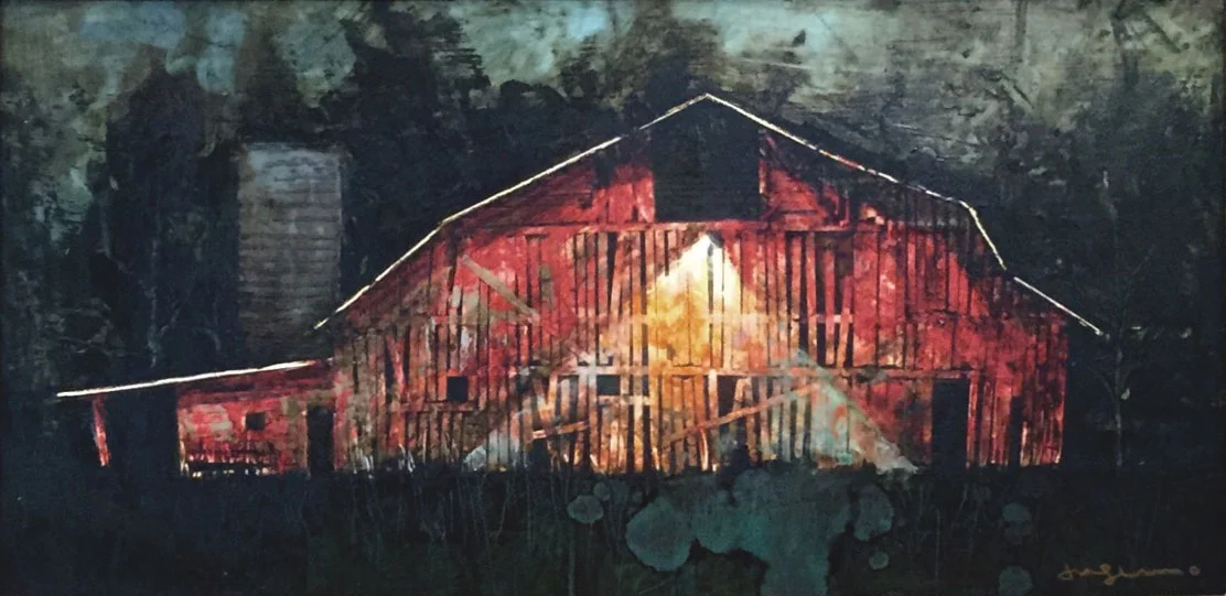 Rural Structure XXIV Oil Pigment, Tar & Cut Paper on Panel 12 x 24 $1750 • SOLD