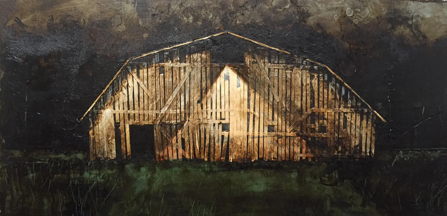 Rural Structure XXVII Oil Pigment, Tar & Cut Paper on Panel 12 x 24 $1750 • SOLD