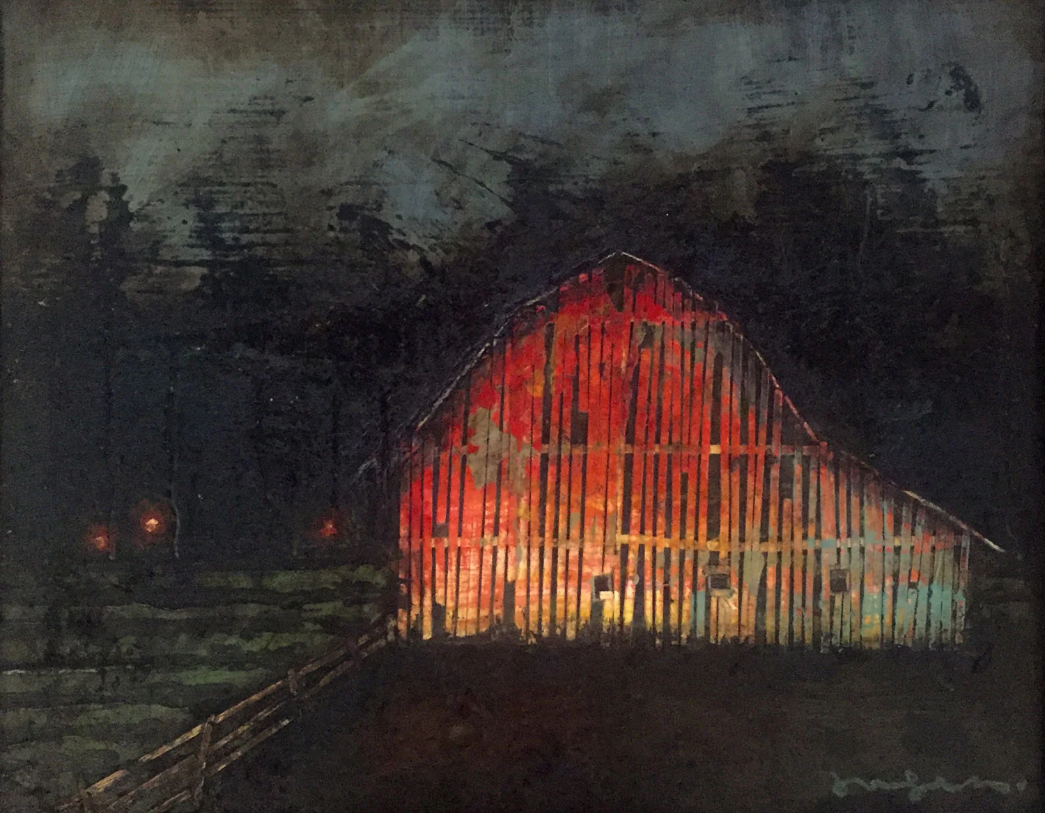 Rural Structure XXXI Oil Pigment, Tar & Cut Paper on Panel 8 x 10 $1000 • SOLD