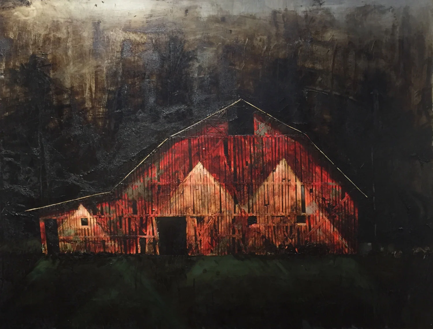 Rural Structure XXXII Oil Pigment, Tar & Cut Paper on Panel 30x40 $4200 • SOLD