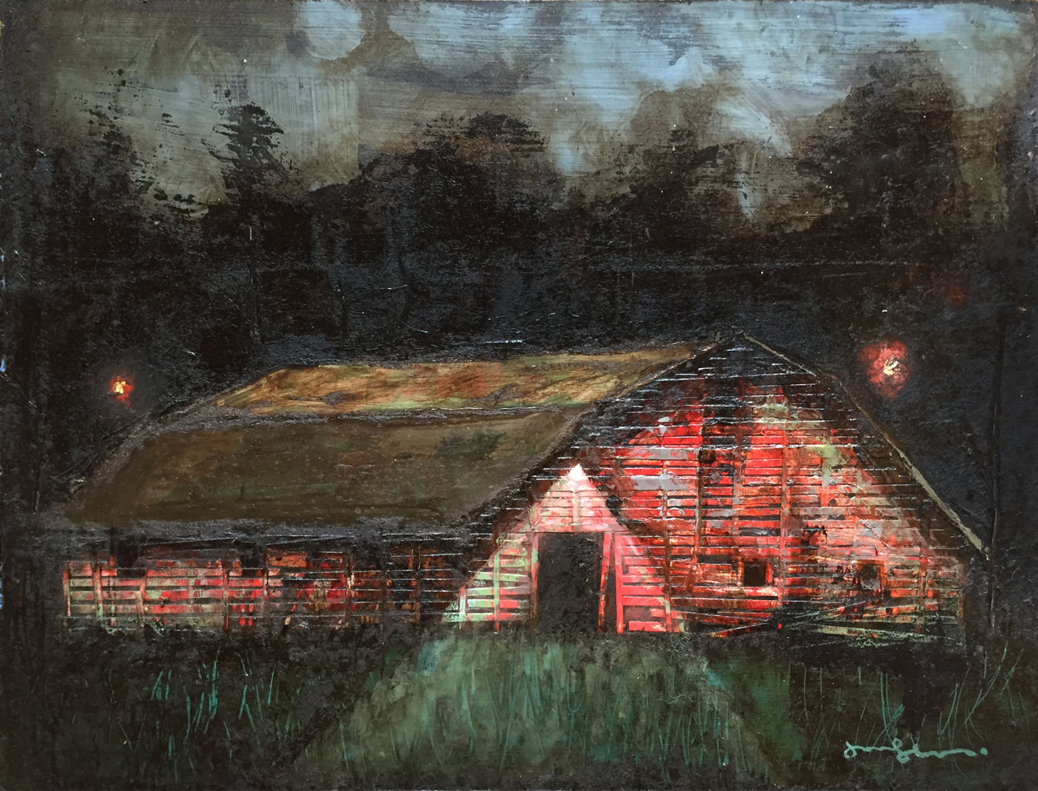Rural Structure XXXIV Oil Pigment, Tar & Cut Paper on Panel 12 x 16 $1650 • SOLD