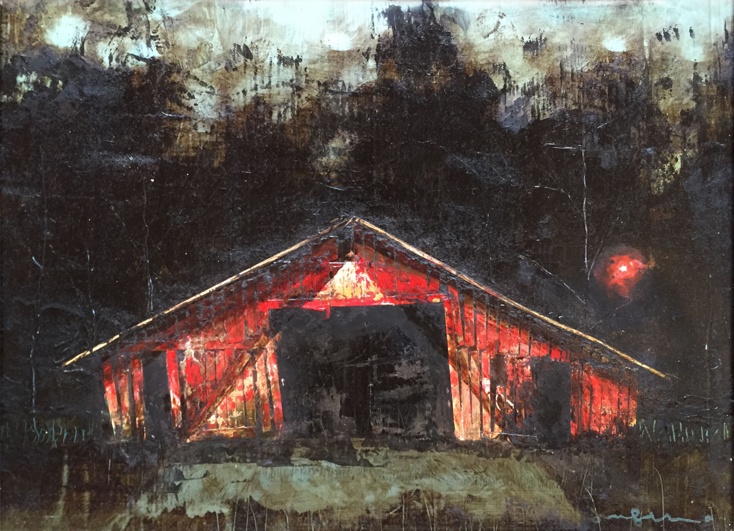 Rural Structure XXXV Oil Pigment, Tar & Cut Paper on Panel 12 x 16 $1650 • SOLD