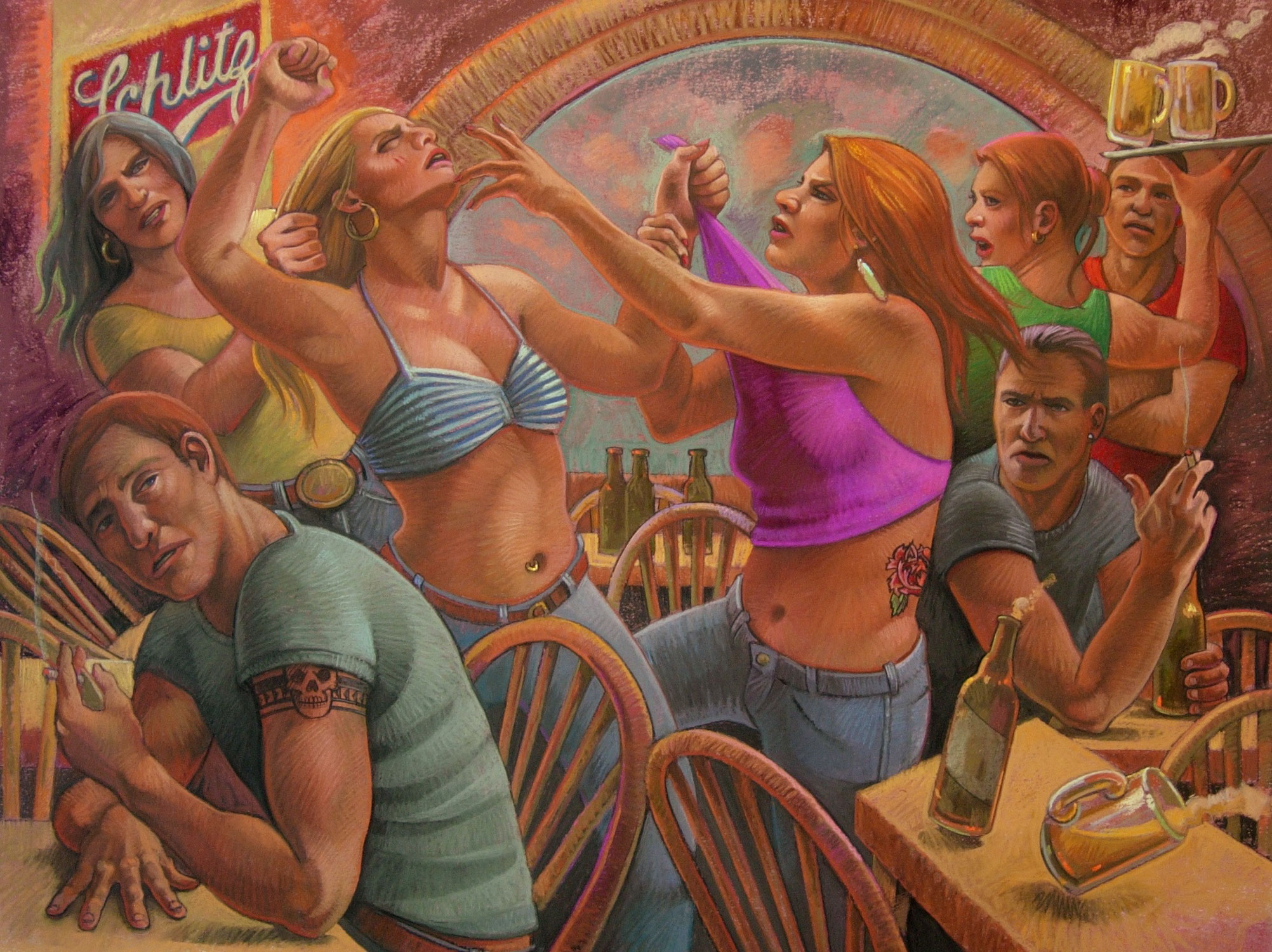 Cat Fight Oil pastel on paper 30 x 40 $1700