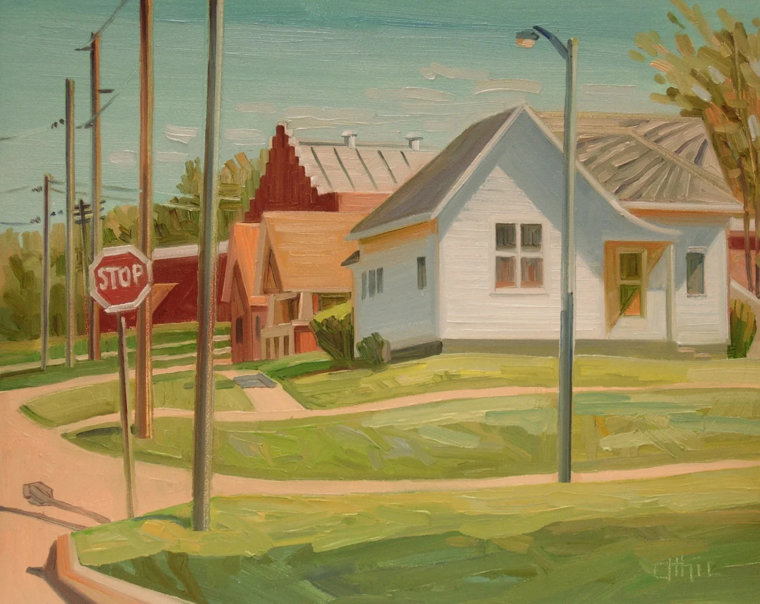 Houses Near Power Plant Oil on Board 8 x 10 $300
