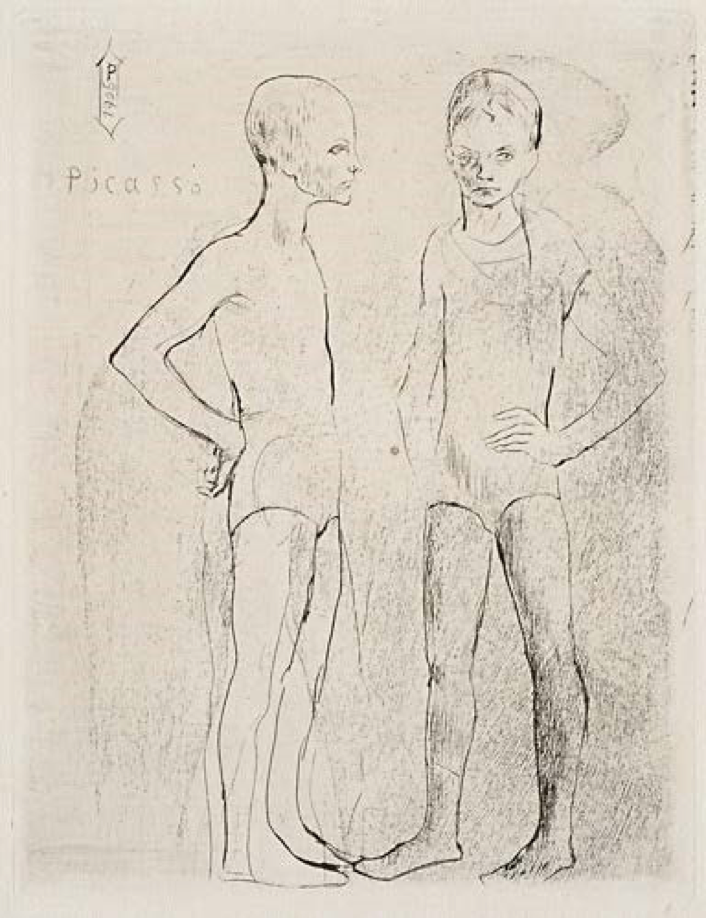 Les Duex Saltimbanques (Bl. 5). 1905 Drypoint 4 5/8 x 3 3/8 inches