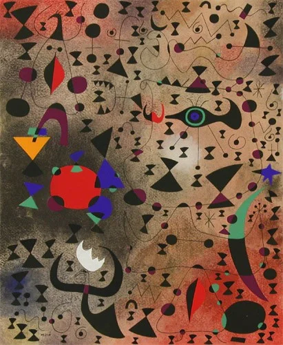 Constellations: 17 - Femmes Au Bord du Lac a La Surface IriseePar Le Passage D'un Cygne, (Woman at the Border of a Lake Irradiated by the Passage of a Swan), 1959 Pochoir 17 x 14