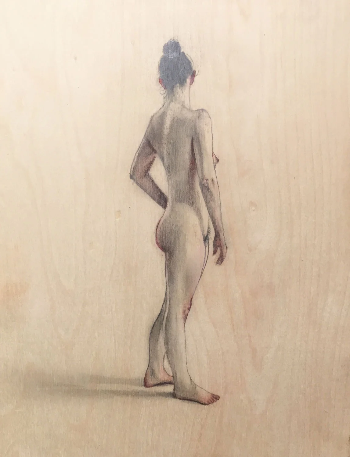 Bather IV Graphite & Red Oil Pencil on Birch 11 x 14 $950