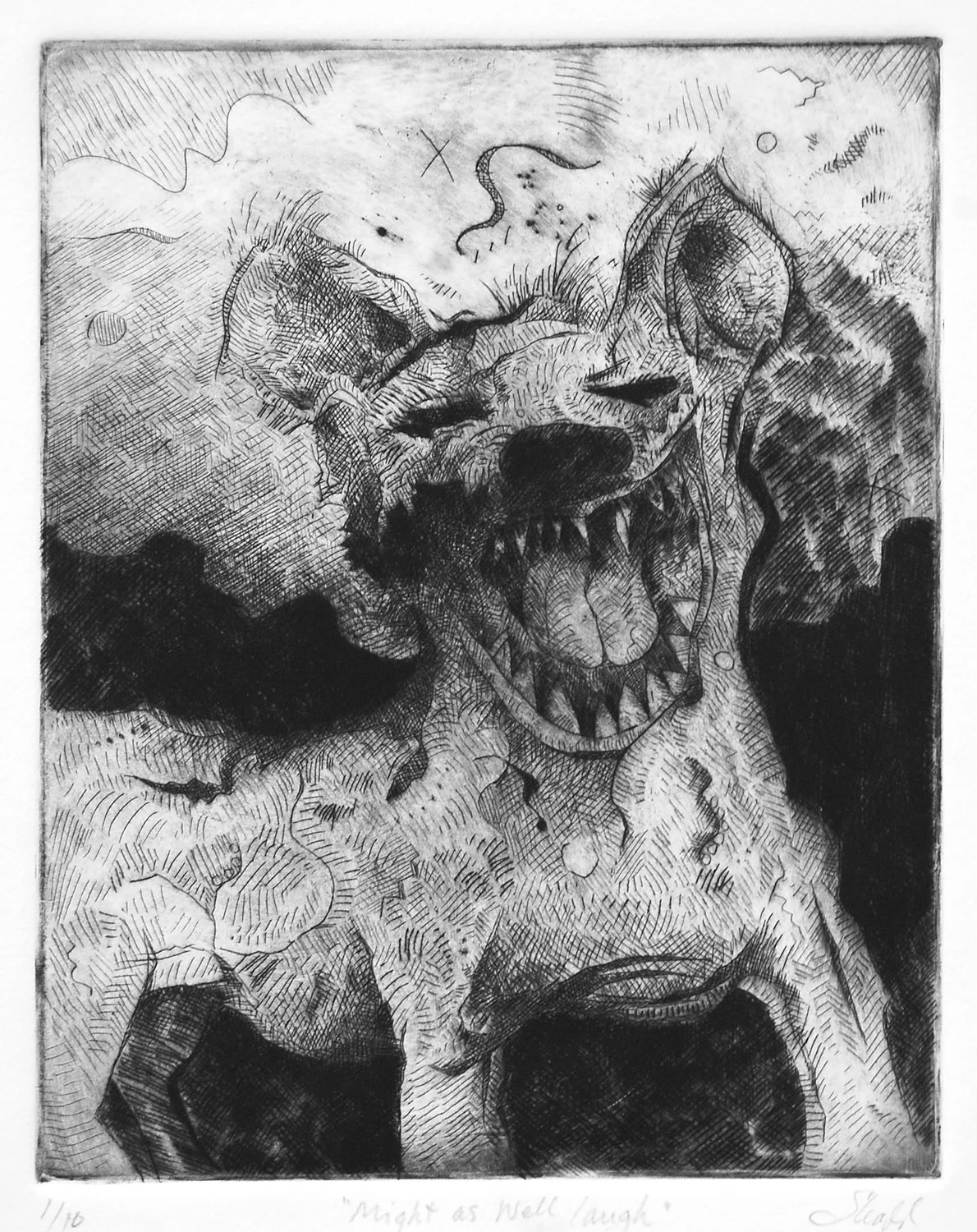 Mom always said, 'May as well Laugh as to Cry' Drypoint 18 x 20 (framed) $400