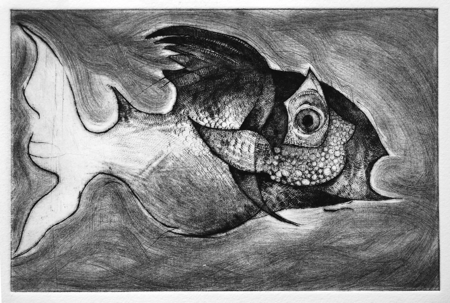 Just a Fish Drypoint 20 x 17 (framed) $400