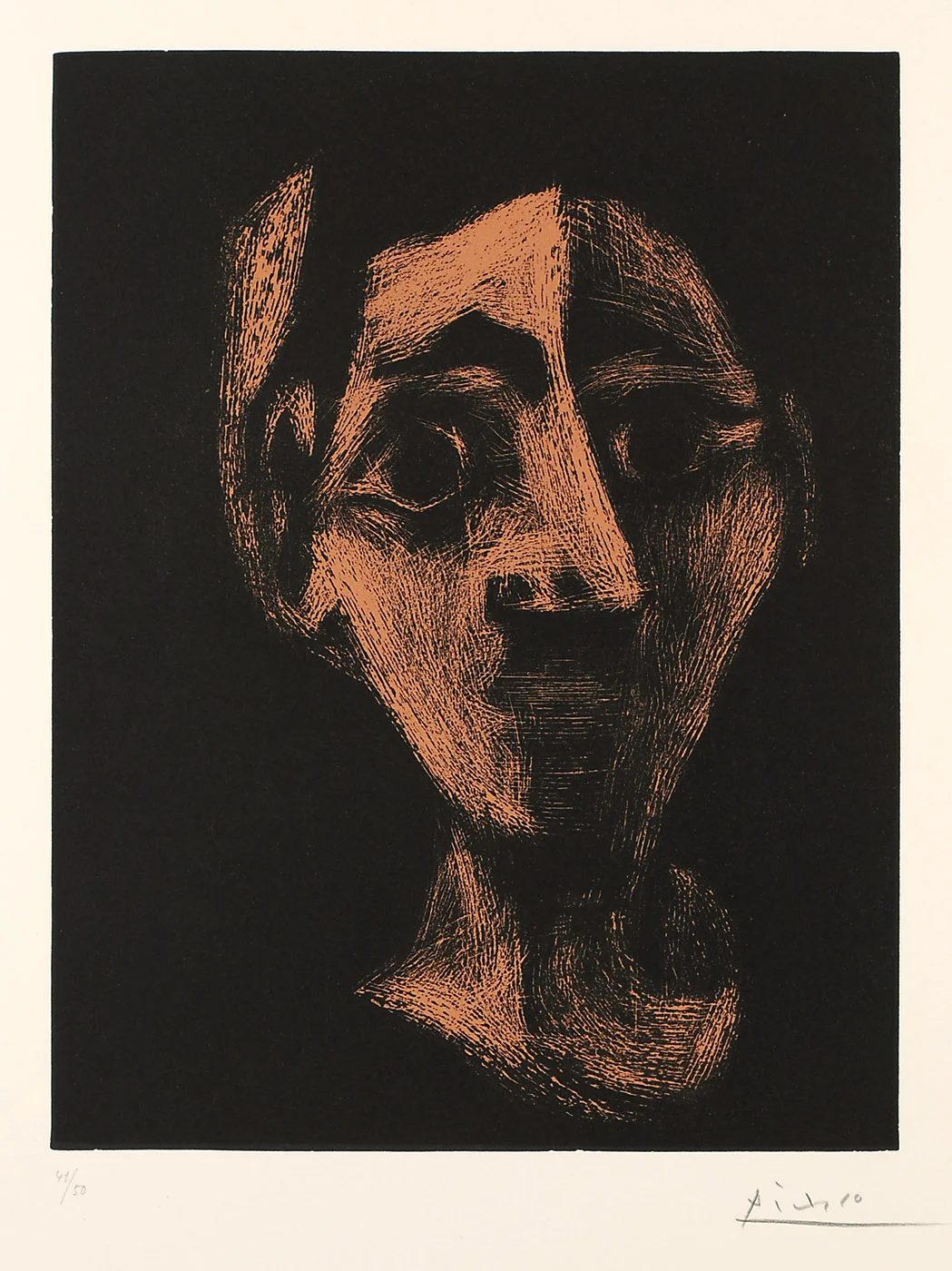 Jacqueline au bandeau , 1962 15/50 Linocut 13.75 x 10.625