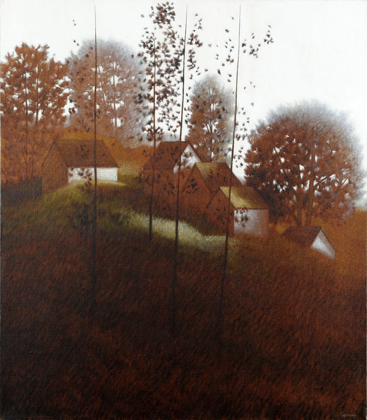 Houses on a Hillside Oil on Canvas 32 x 28