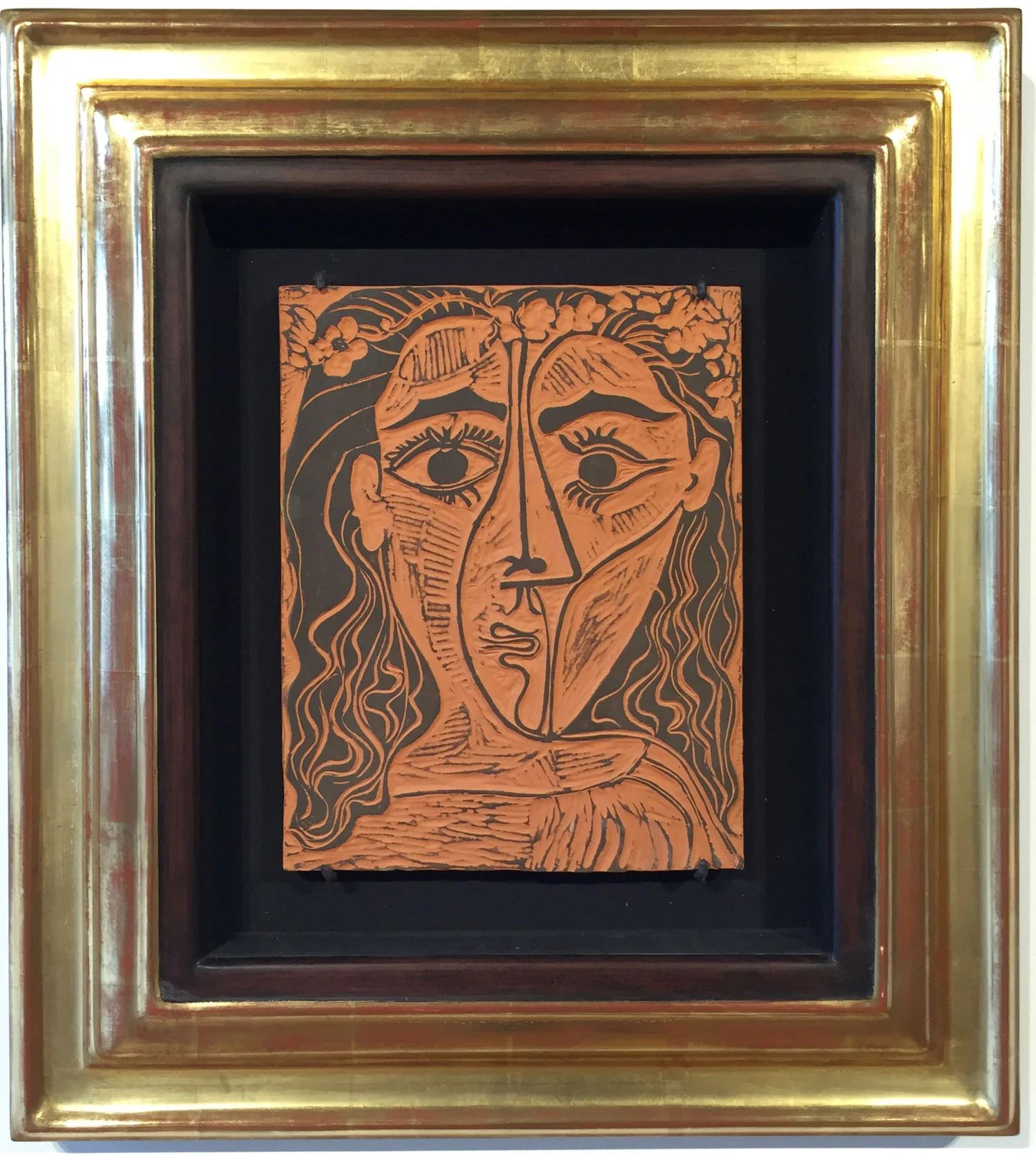 Tete De Femme A La Couronne De Fleurs, 1964 57/100 Red Earthenware Plaque