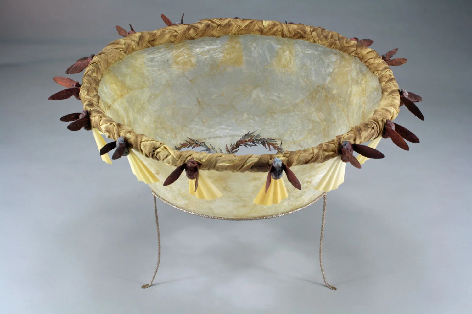Halo Gut, Steel, Copper Electroformed Cicada Shells and Leaves, Plastic, Thread, Found Fabric, Wax 12 x 19 x 19 $ 900