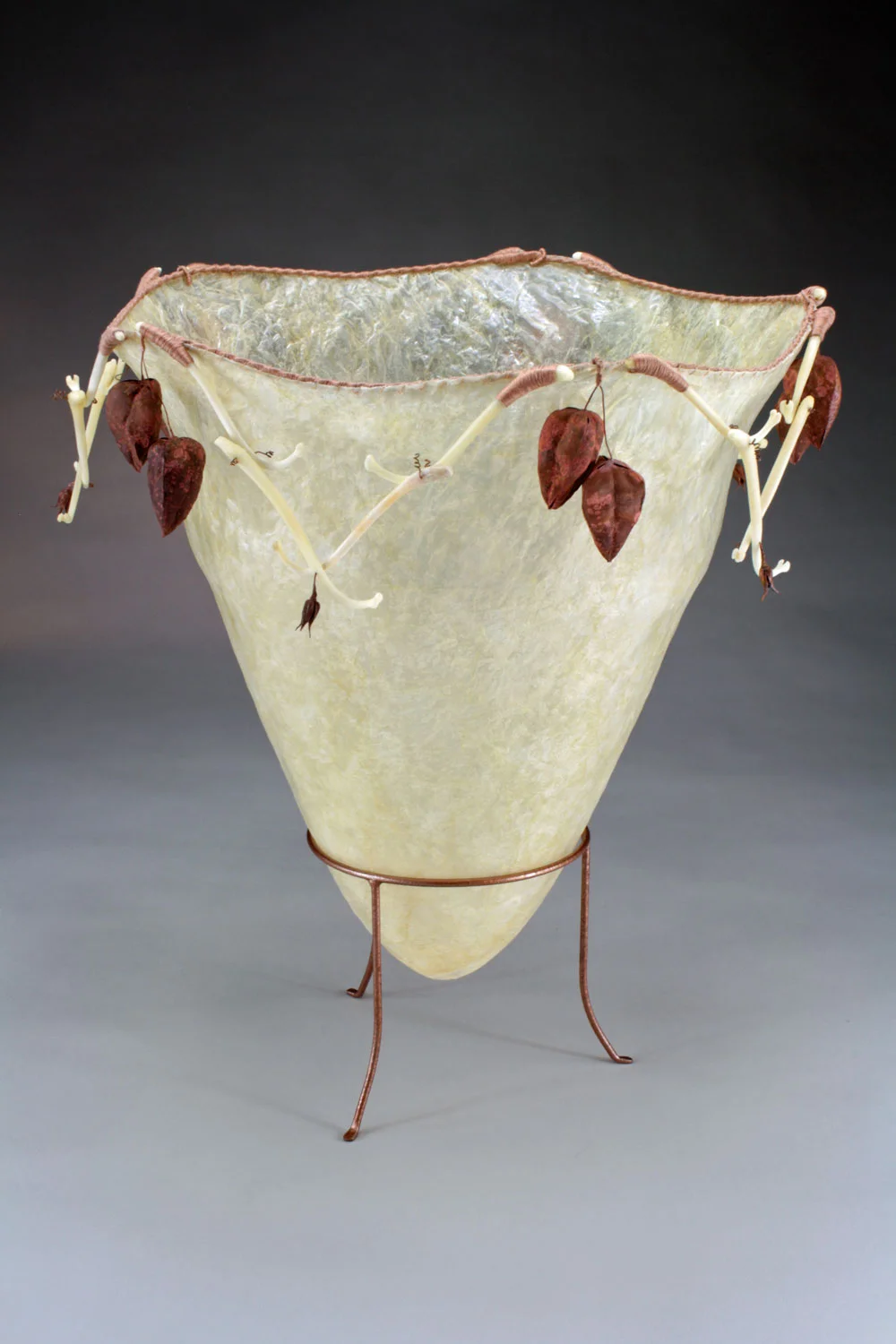 August Gut, Steel, Copper Electroformed Seedpods, Raccoon Baculum, Thread, Resin, Wax 19 x 17 x 17 $ 900
