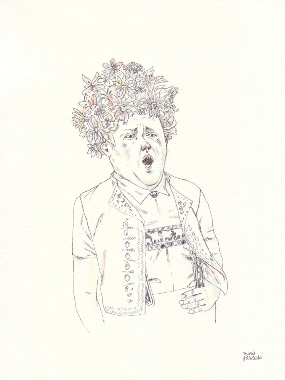The Singer Graphite and Watercolor on Paper 10 x 12 (framed) $ 220 • SOLD