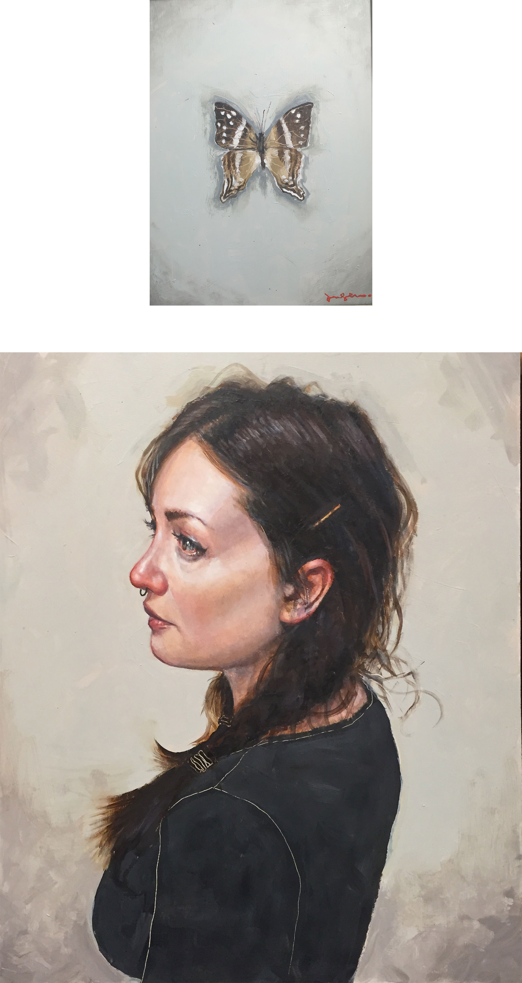 Braid and Branch Oil, Tar, and Wax on Panel 24 x 20 & 10 x 8 - Diptych $ 2,400