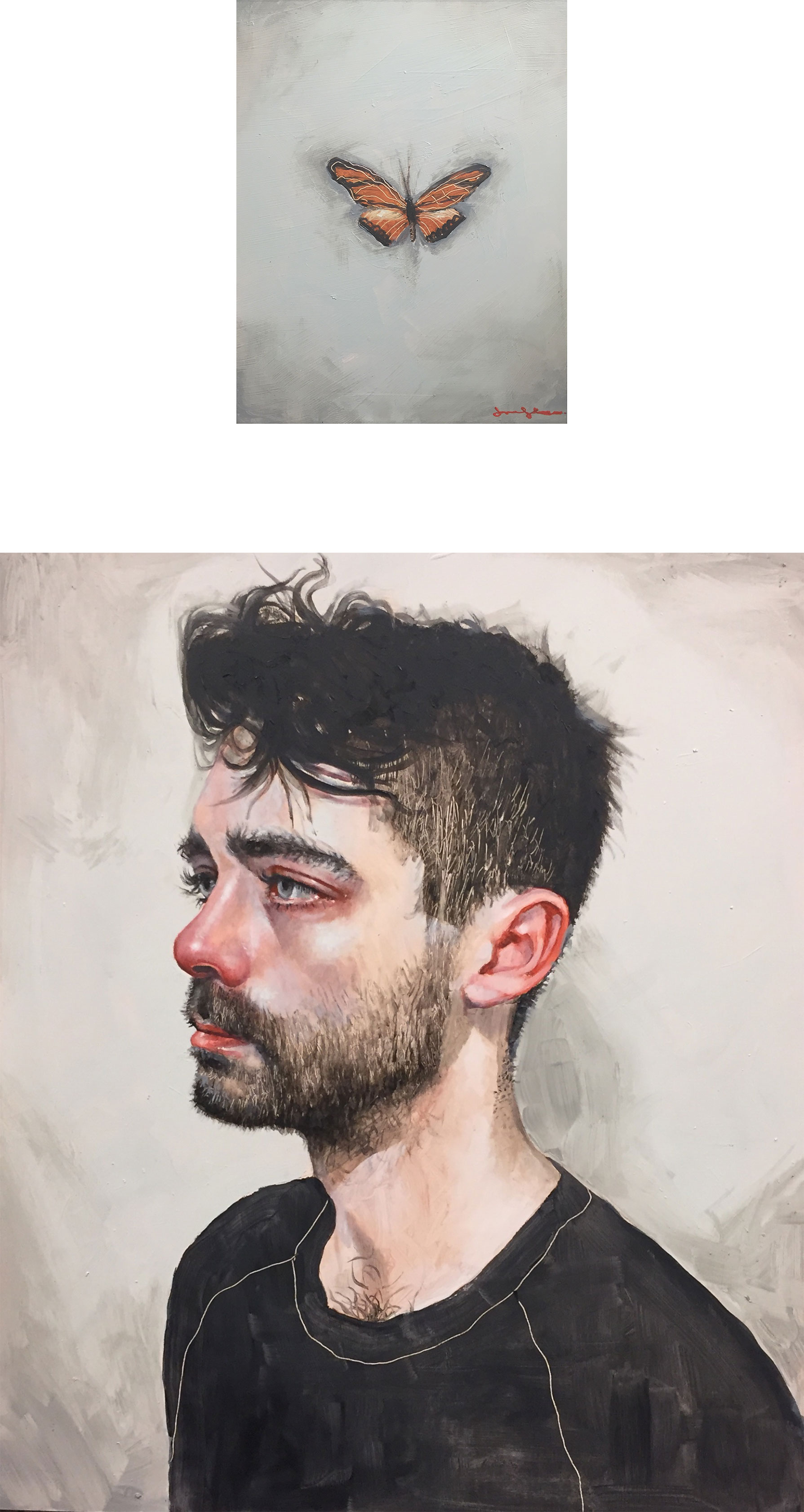 Pony Boy Oil, Tar, and Wax on Panel 24 x 20 & 10 x 8 - Diptych $ 2,400