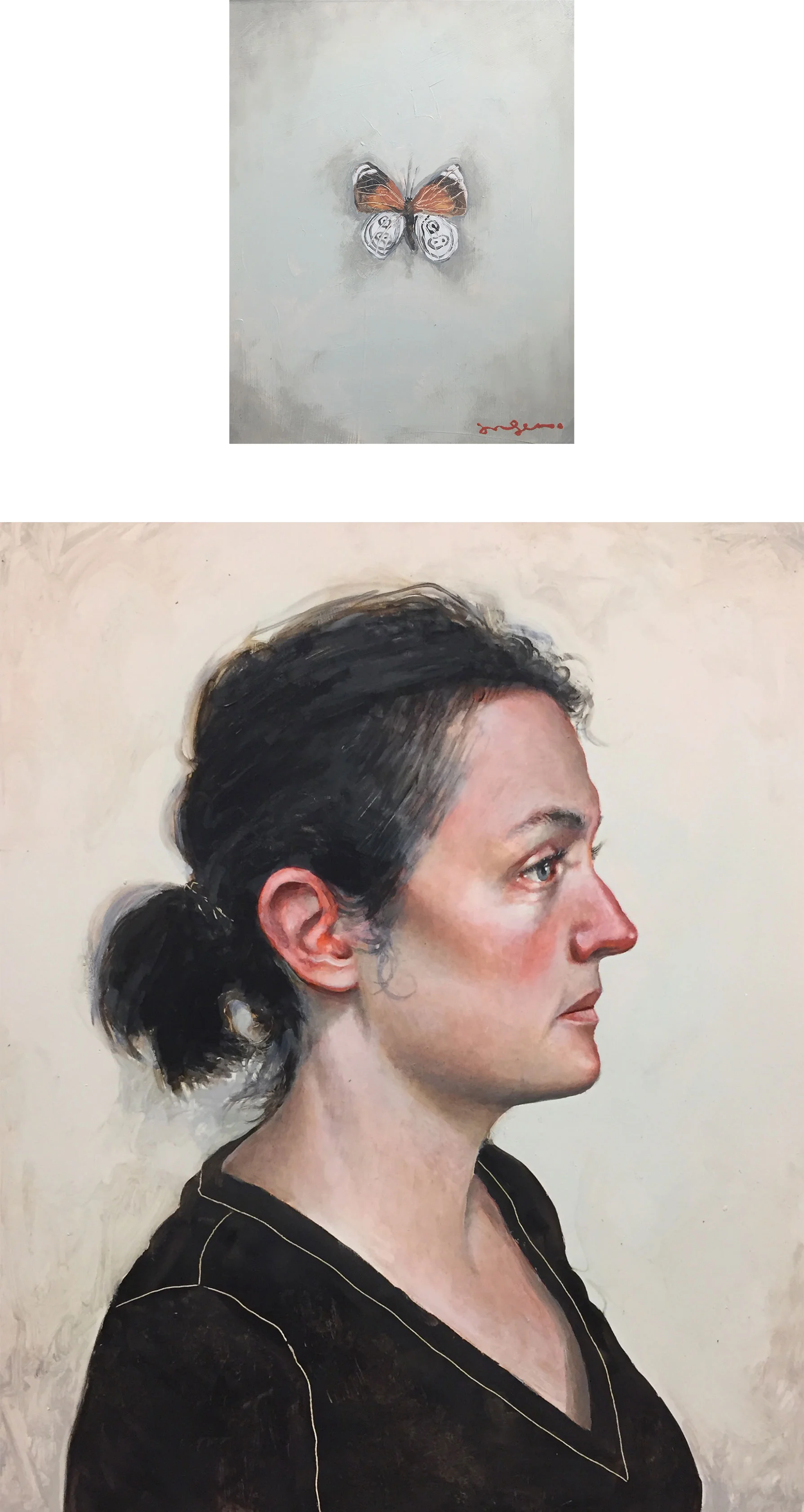 Gardener Oil, Tar, and Wax on Panel 24 x 20 & 10 x 8 - Diptych $ 2,400