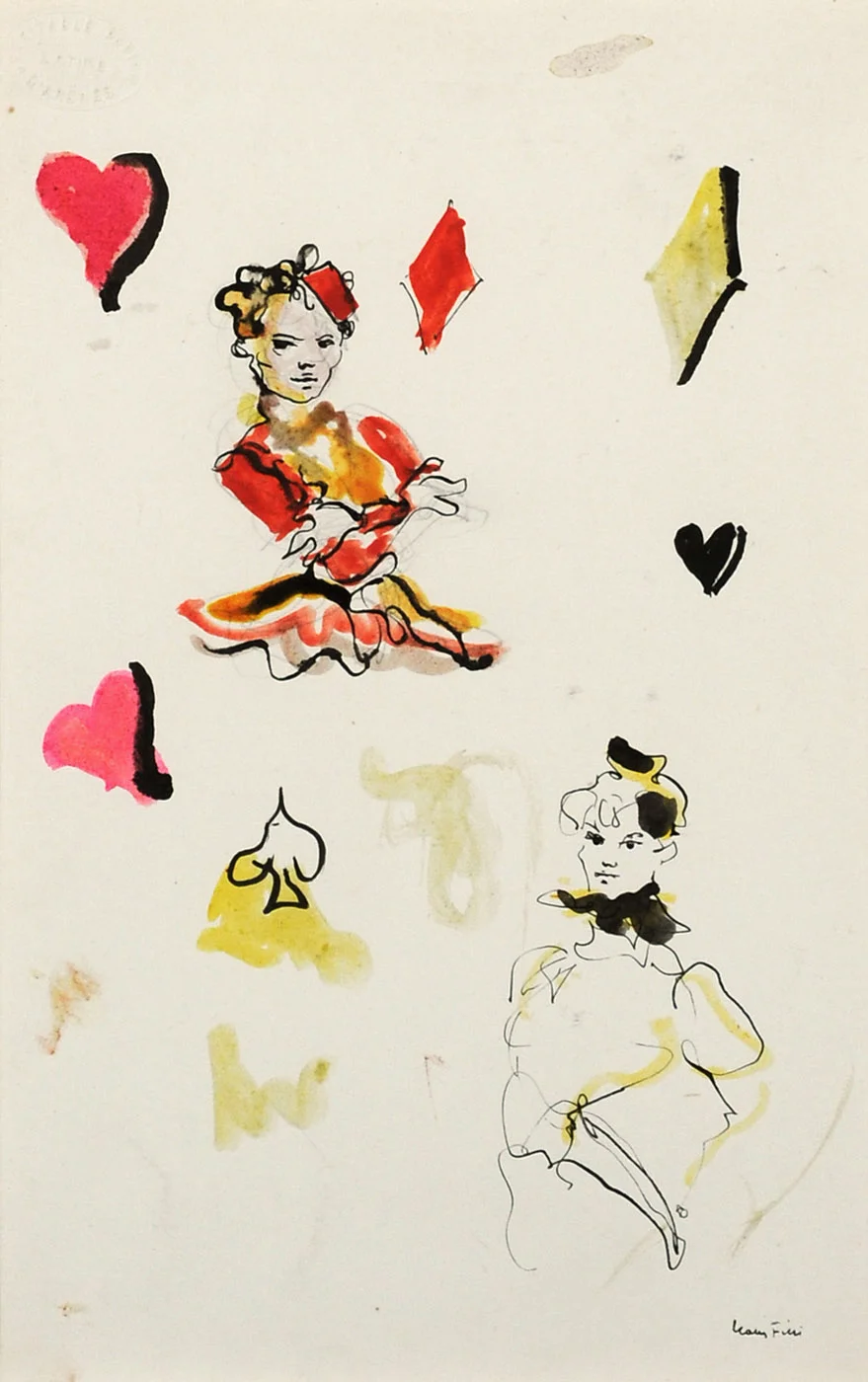 La carte du valet de carreau ou pique ou cœur (Study for playing card) Watercolor and pencil on paper 9 x 6