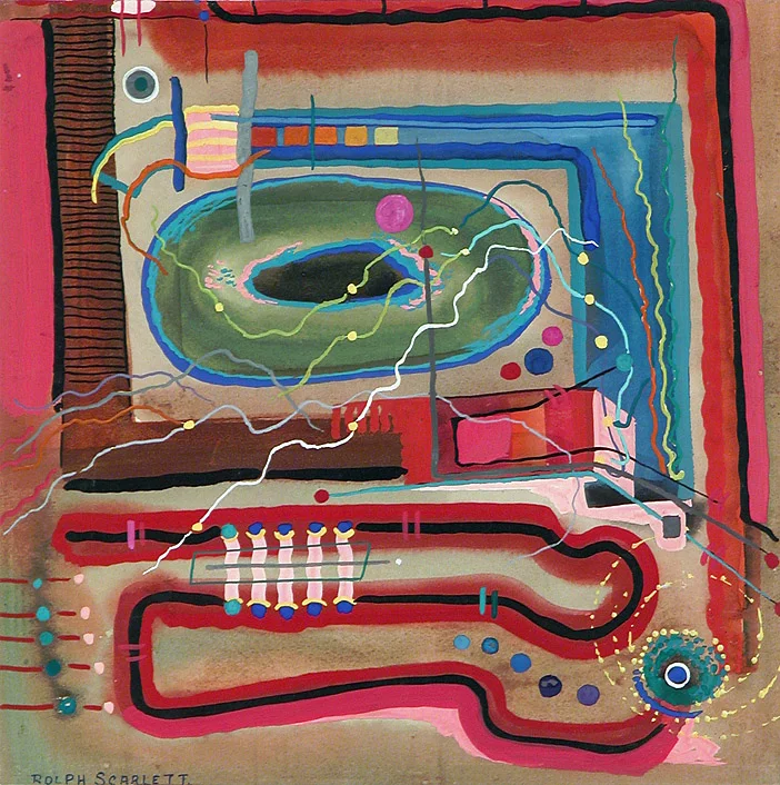 Untitled (green ring and red lines) c. 1938 Gouache on Paper 12 3/8 x 12 3/8 • SOLD