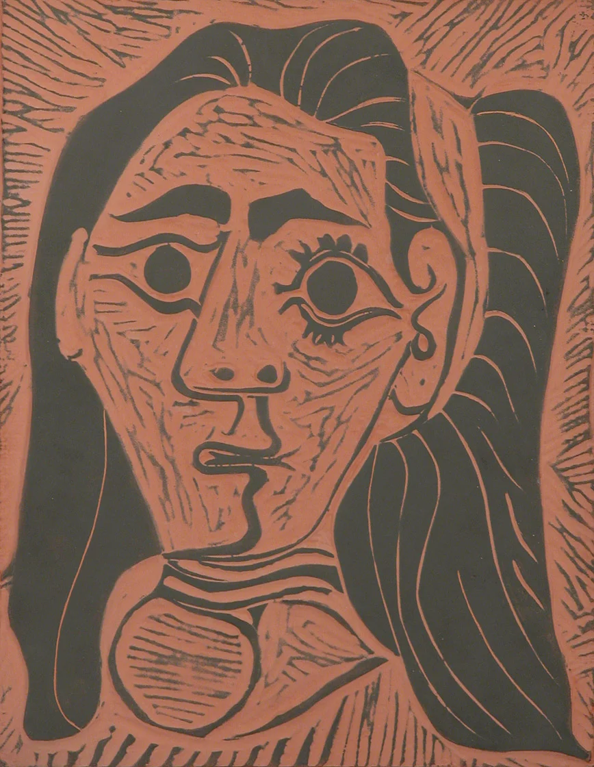 Femme Aux Cheveux Flous (Fluffy-haired woman, Vol.3, Bl. 166, R. 520) 1964 Ed. 99/100 Red earthenware plaque 13 1/8 x 10 1/4