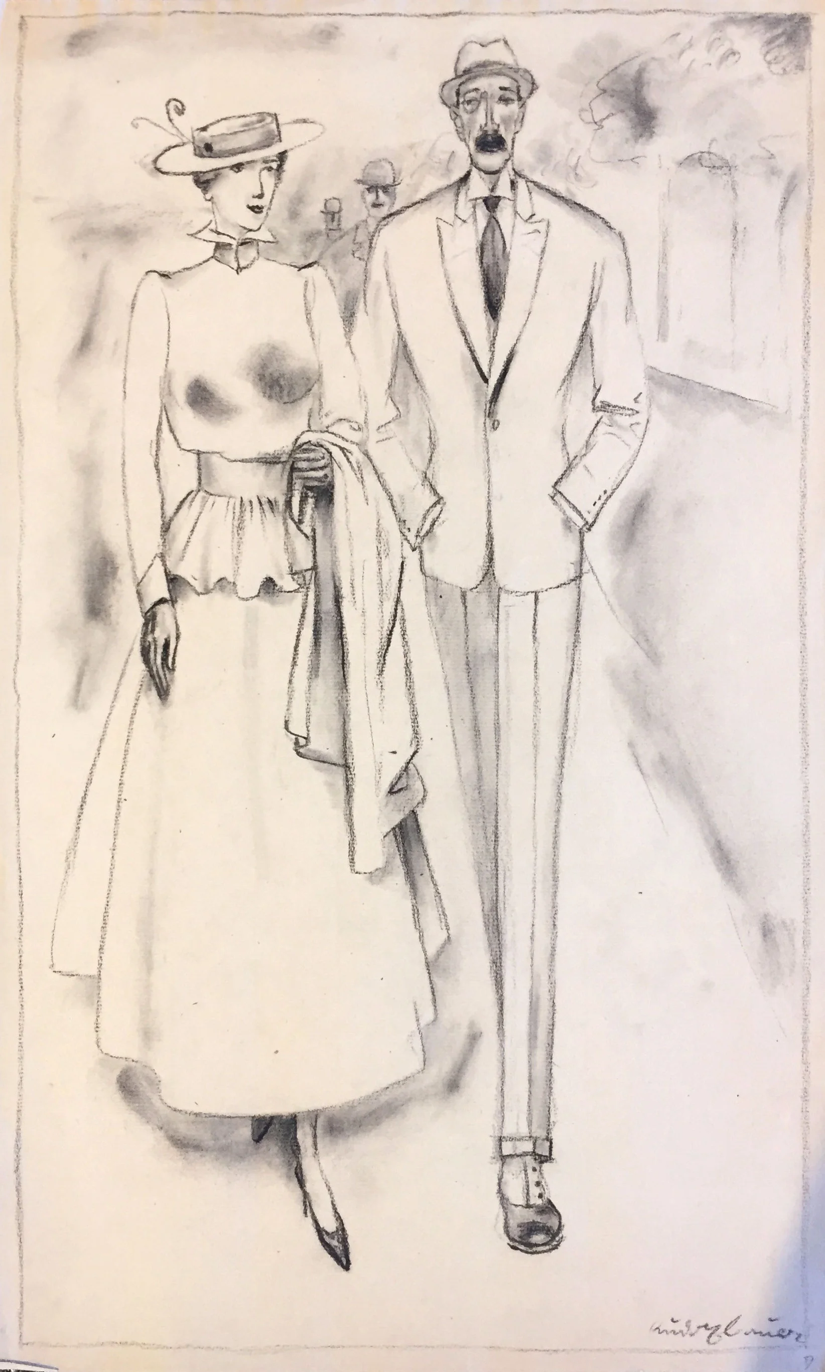 Untitled (couple walking) Pencil on paper 17 1/2 x 10 3/4
