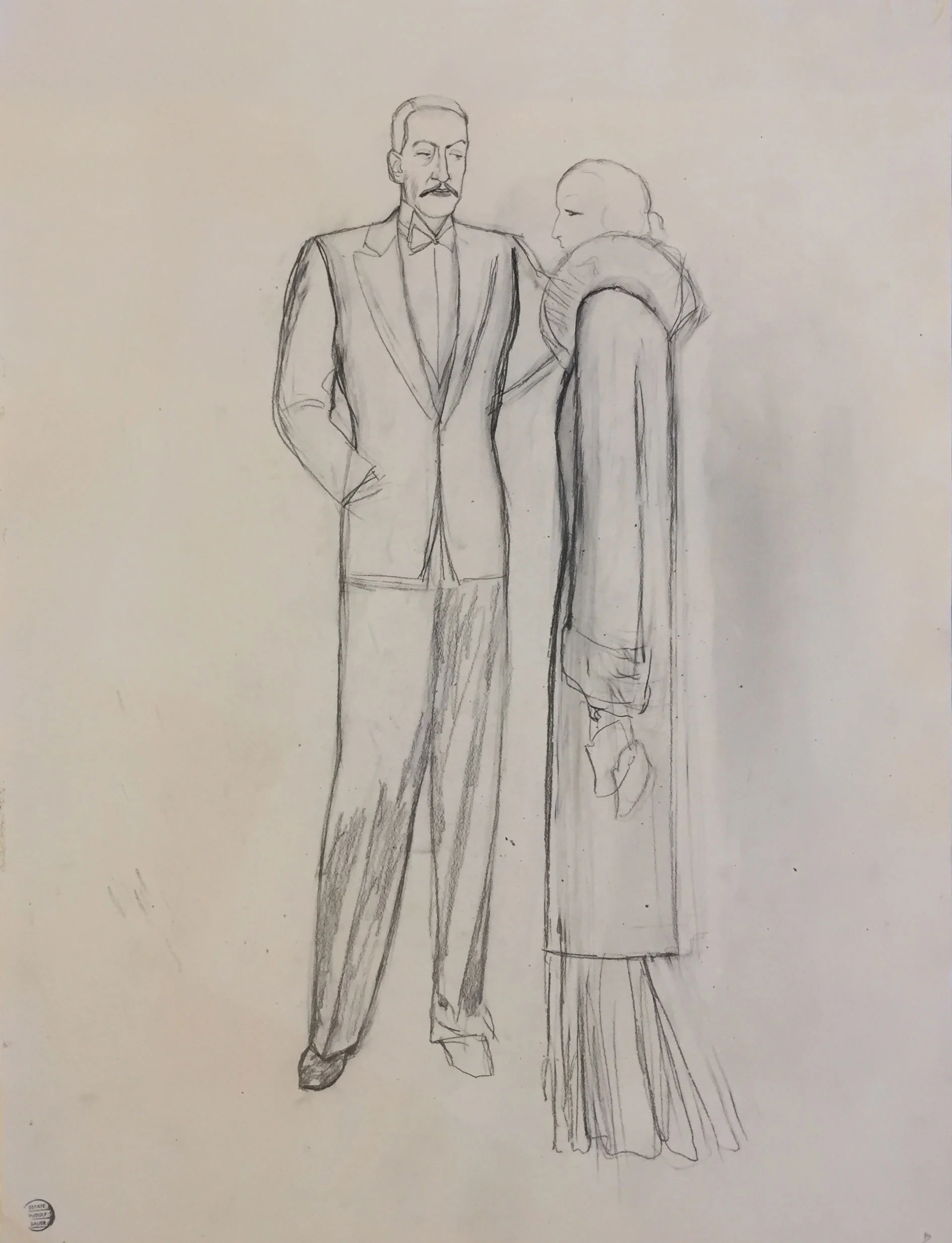 Untitled (couple, woman with fur collar) Pencil on paper 25 x 19