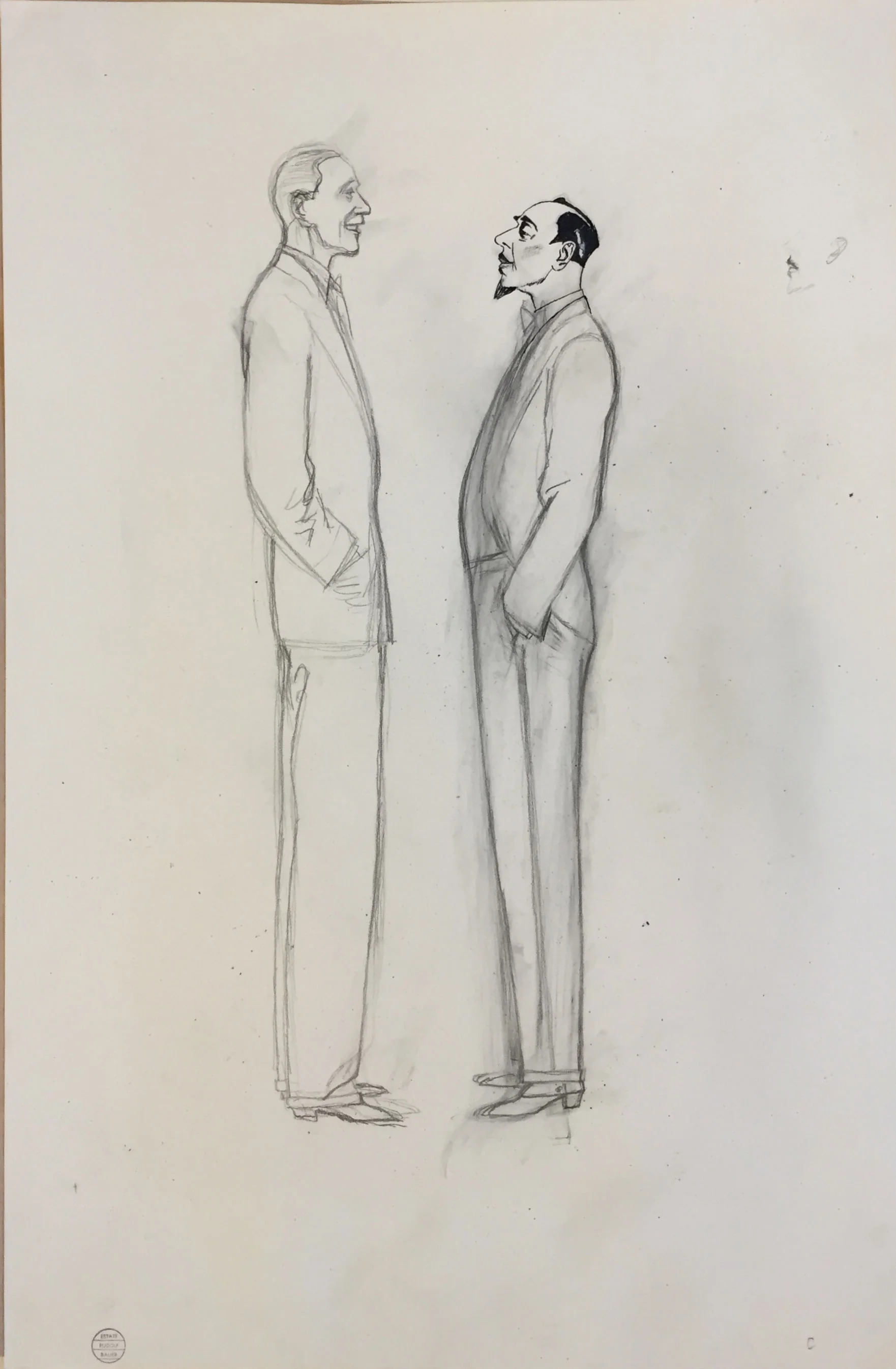 Untitled (two men talking) Pencil and ink on paper 24 1/4 x 16