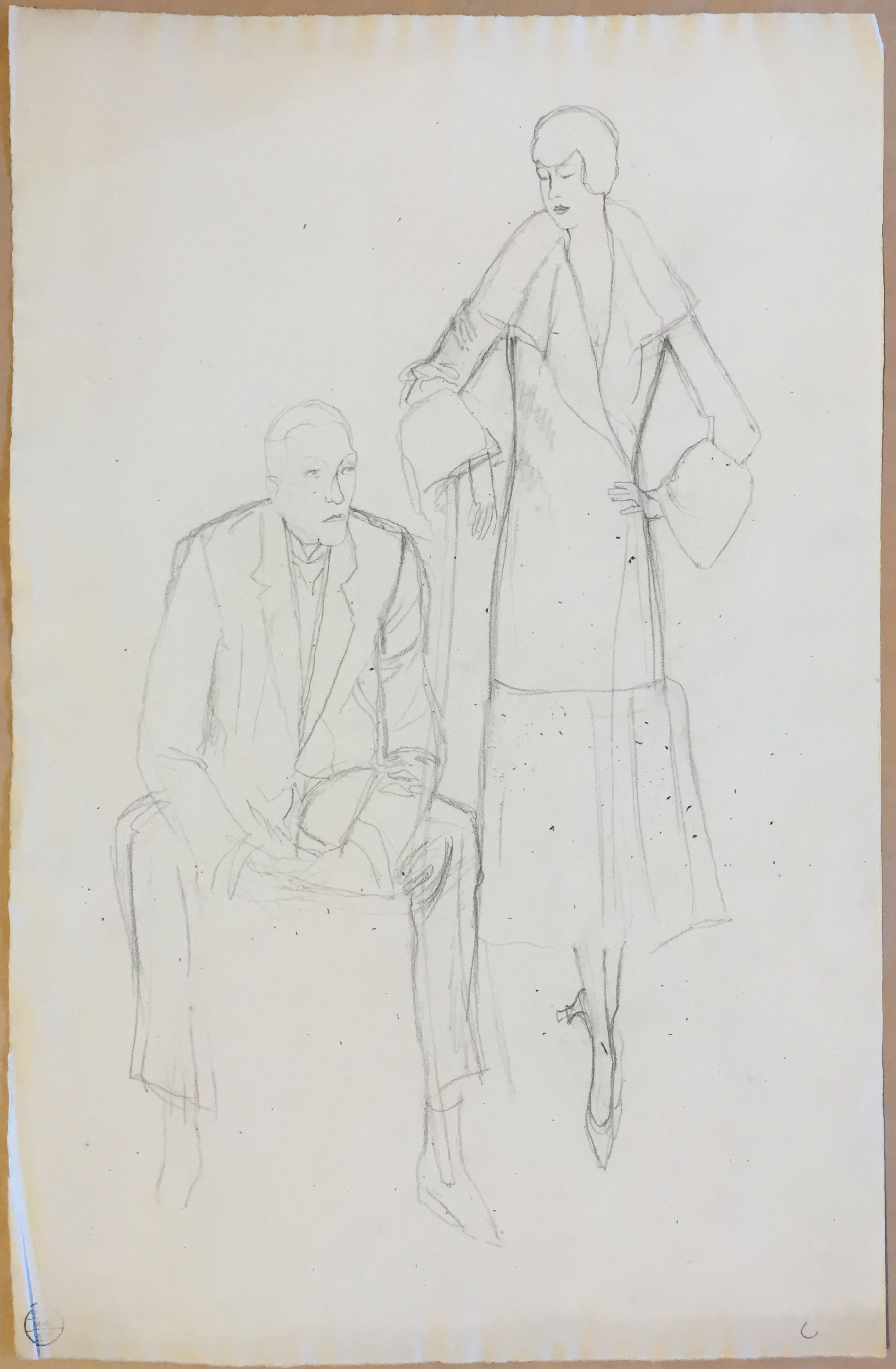 Untitled (standing woman and seated man) Pencil on paper 19 x 12 1/4