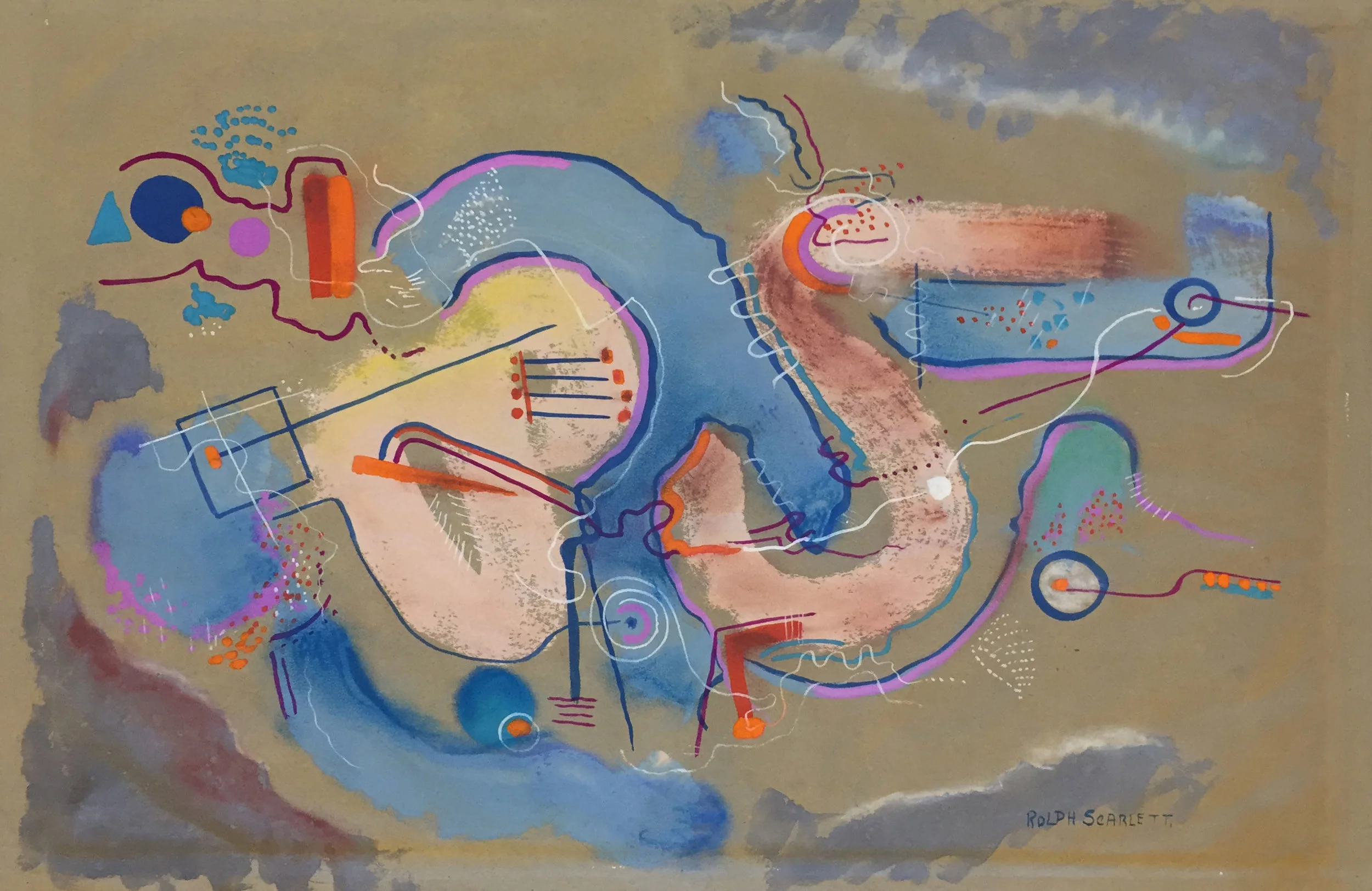 Untitled (lyrical light blue and peach) c. 1946 Gouache on paper 12 1/8 x 18 1/8
