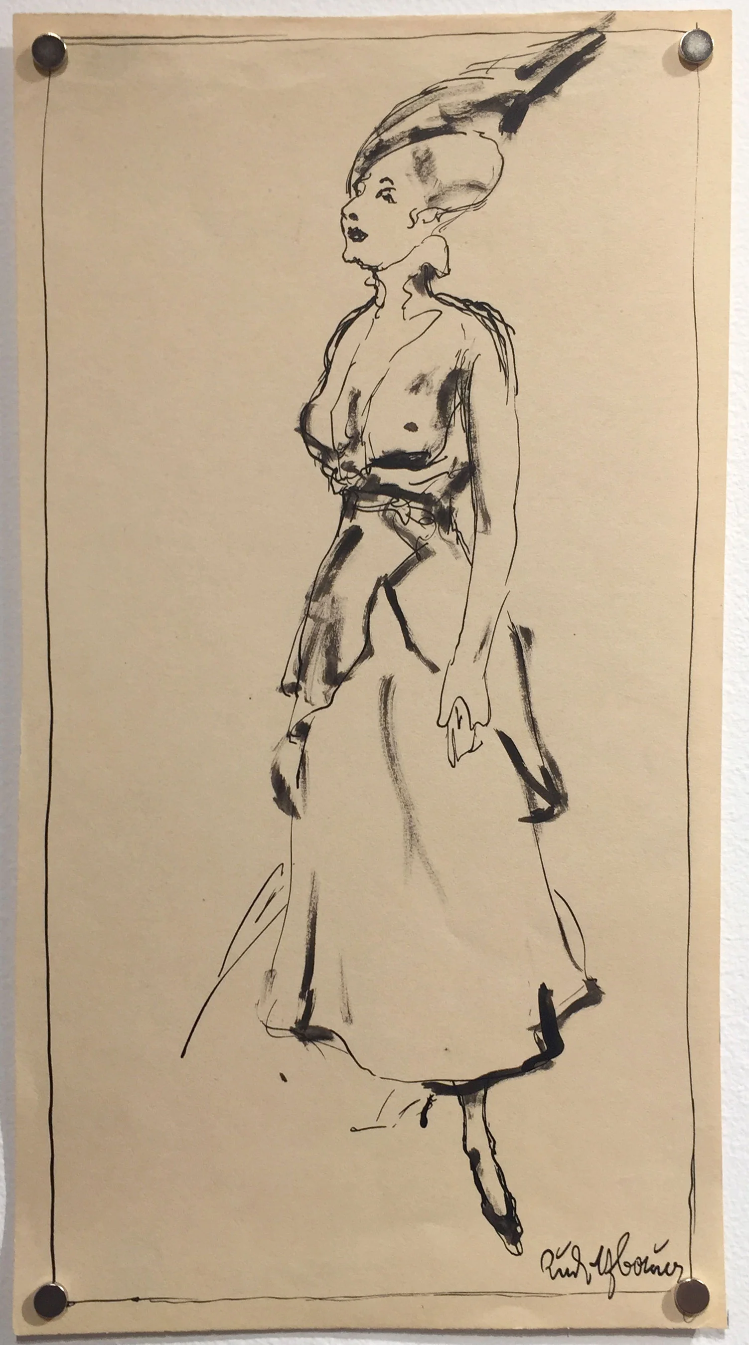 Untitled (woman with hat) Ink on paper 12 1/2 x 6 1/2