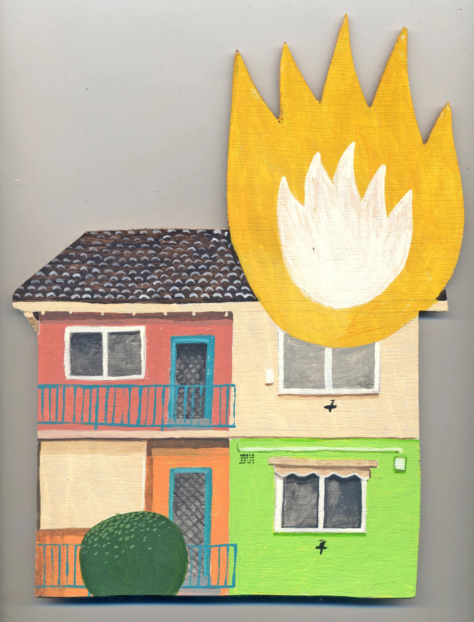 Burning House Acrylic on wood 14 x 14 $ 295