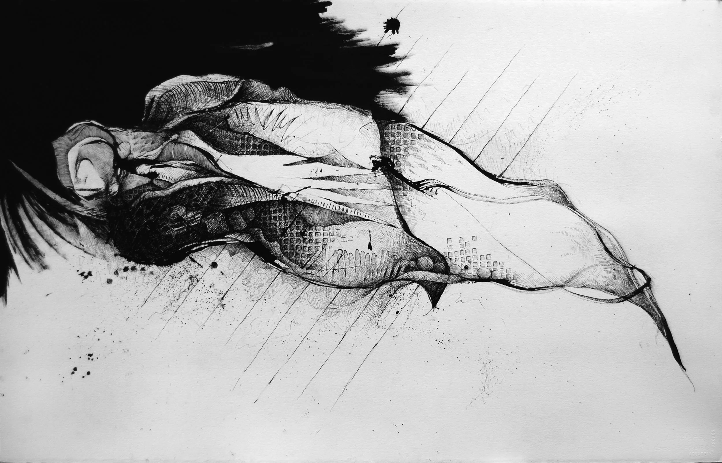 Fallen Man India ink applied with feather and pen 40 x 26 $ 3,200